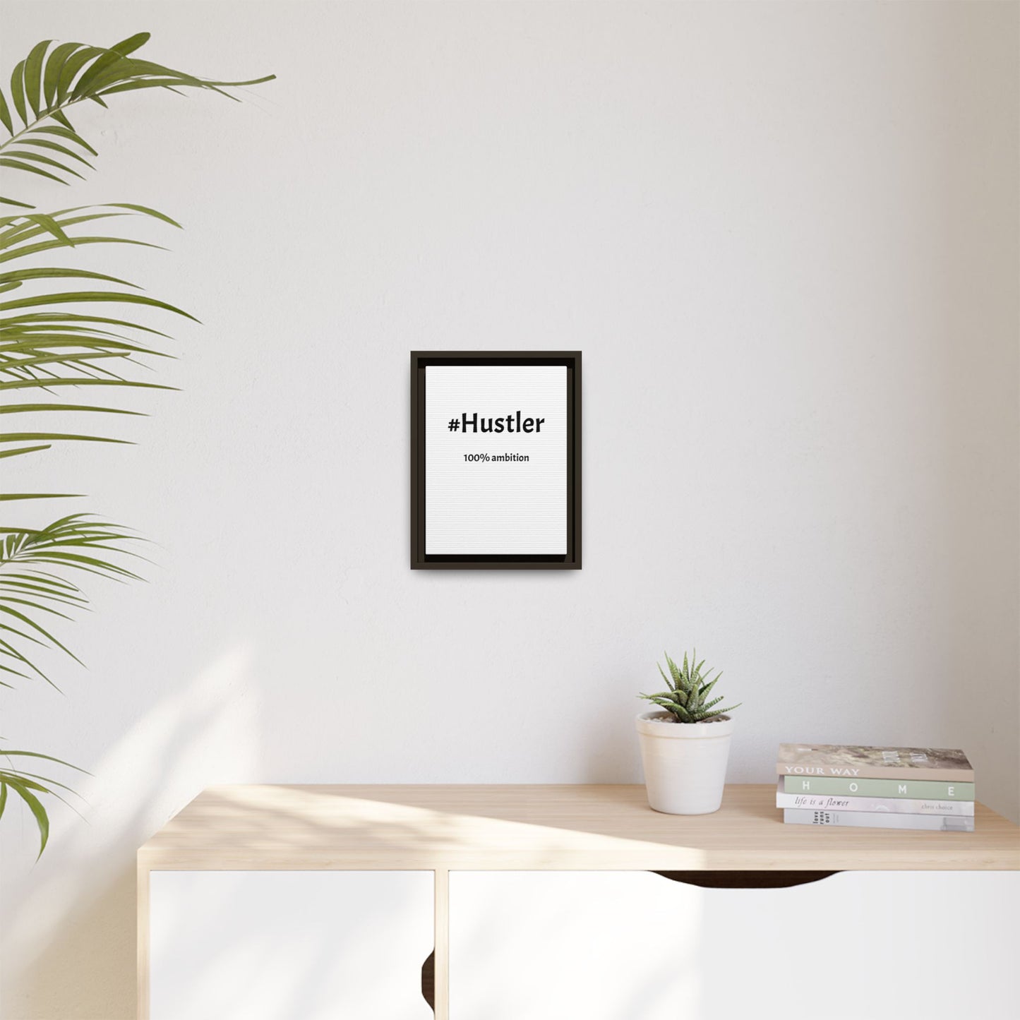 #Hustler – 100% Ambition | Funny Realtor White Canvas Wall Art