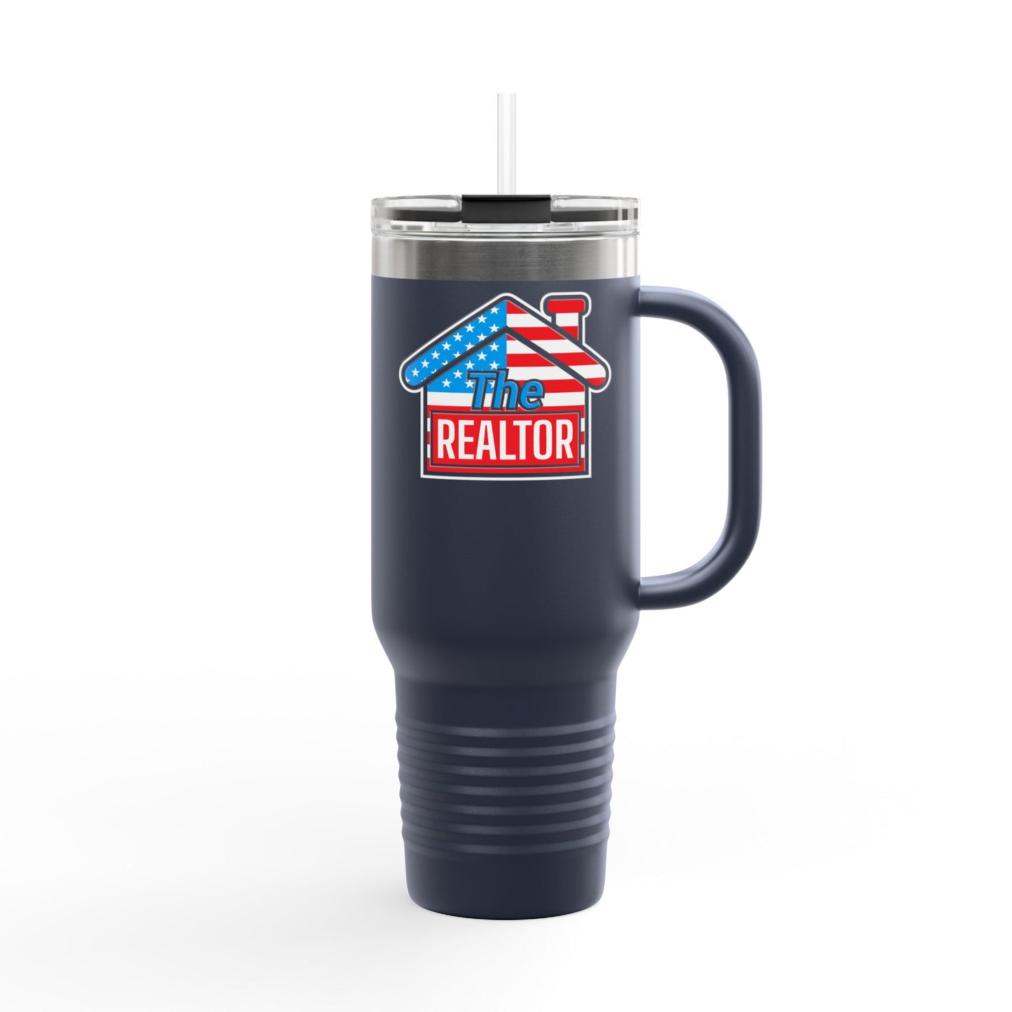 The REALTOR Tumbler – 40 oz Stainless Steel Mug with American Flag Roof Design