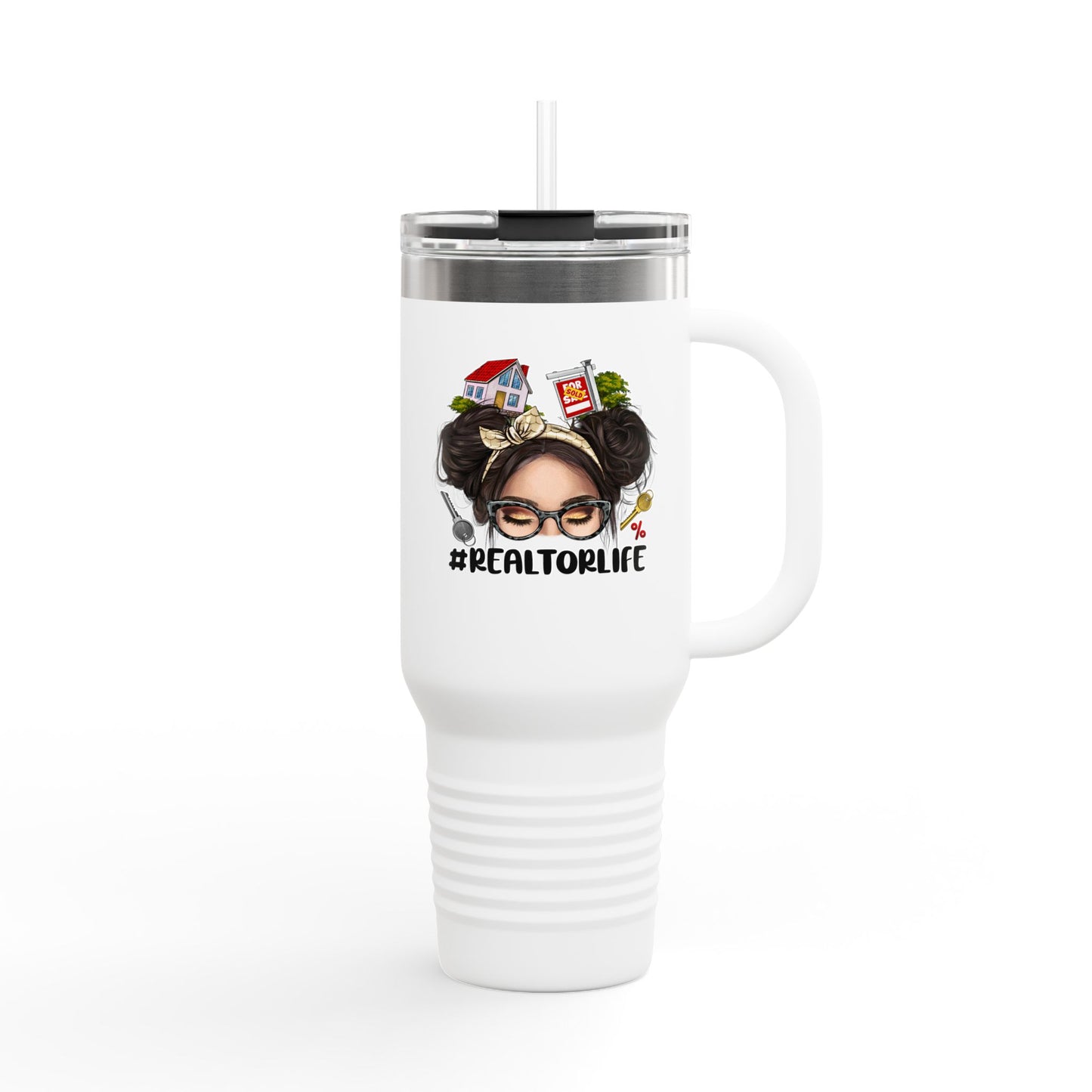 #REALTORLIFE 40oz Tumbler β The Messy Hair Hustle Cup πββοΈβπ‘