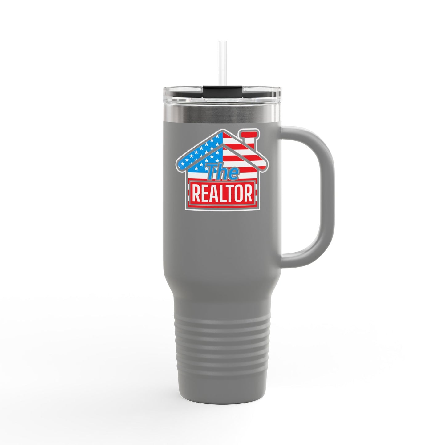 The REALTOR Tumbler – 40 oz Stainless Steel Mug with American Flag Roof Design