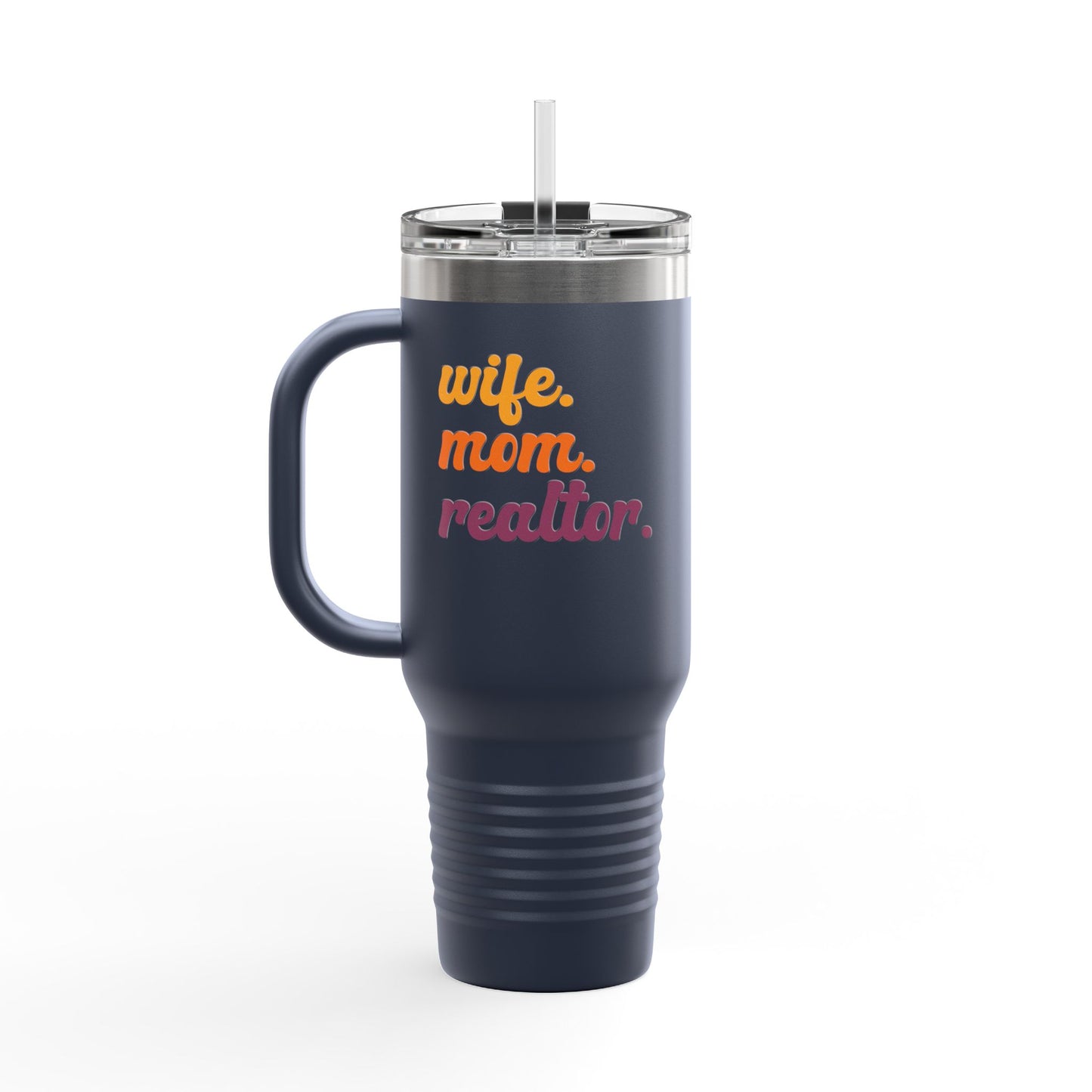 Wife. Mom. Realtor. Tumbler – 40 oz White Stainless Steel Mug with Colorful Retro Text