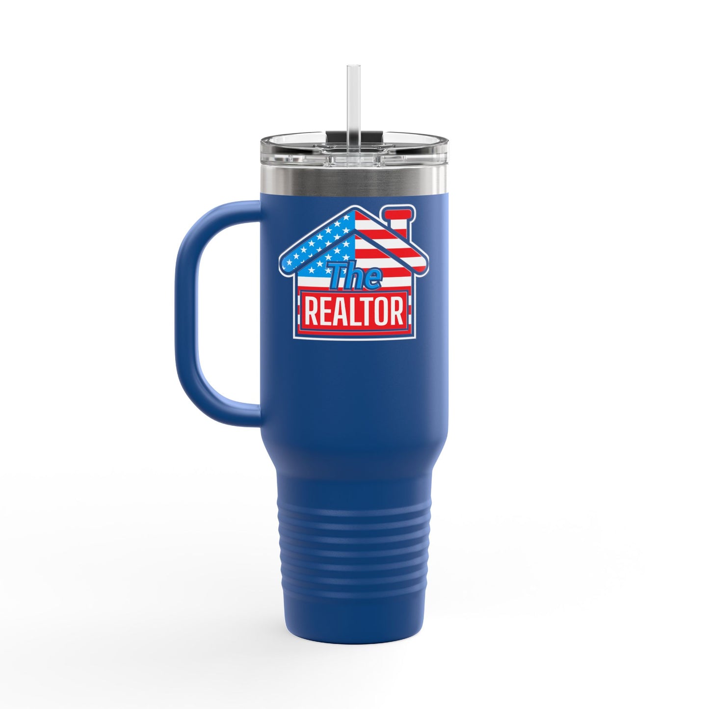 The REALTOR Tumbler – 40 oz Stainless Steel Mug with American Flag Roof Design