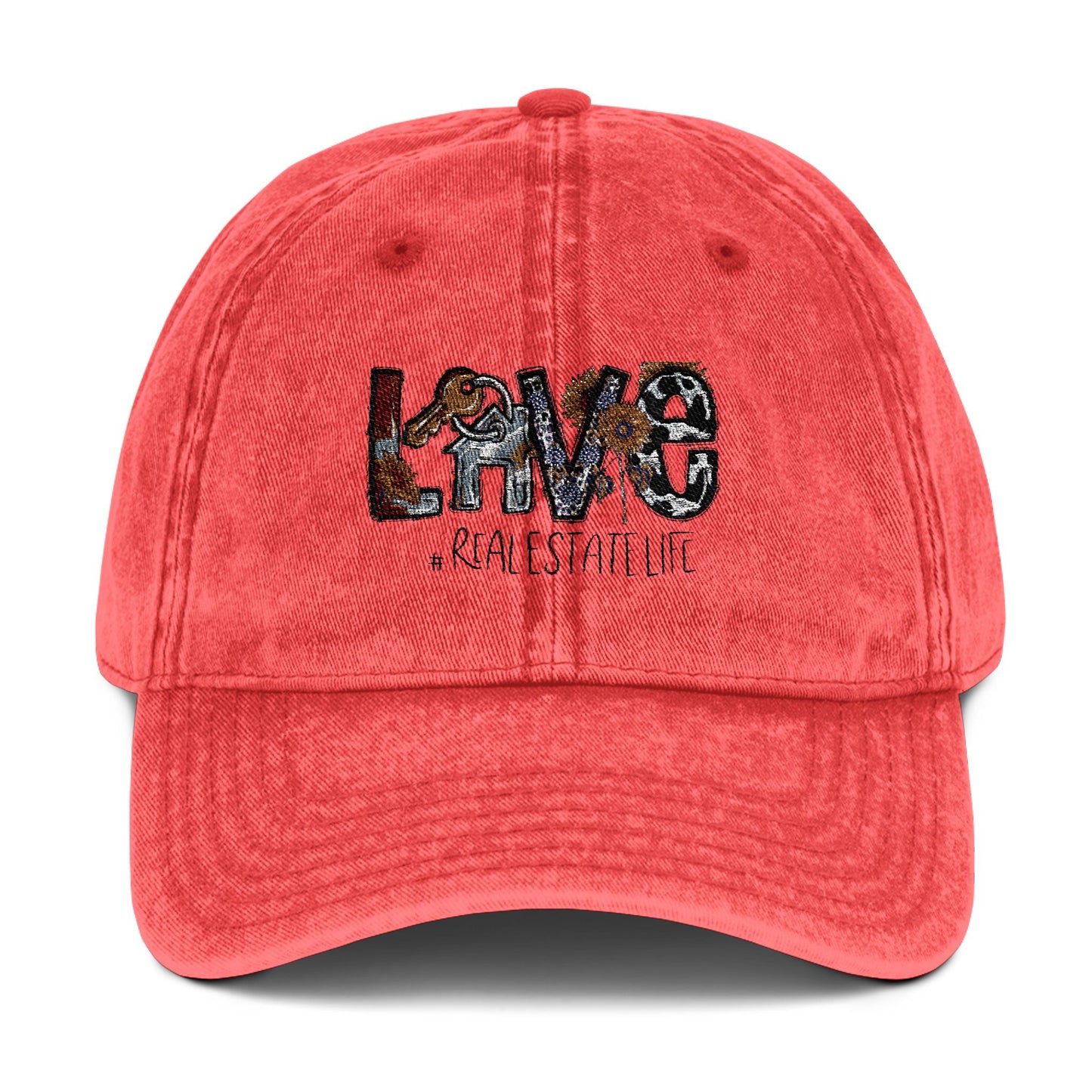 Love Realtor Hat – #RealEstateLife Embroidered Distressed Cap
