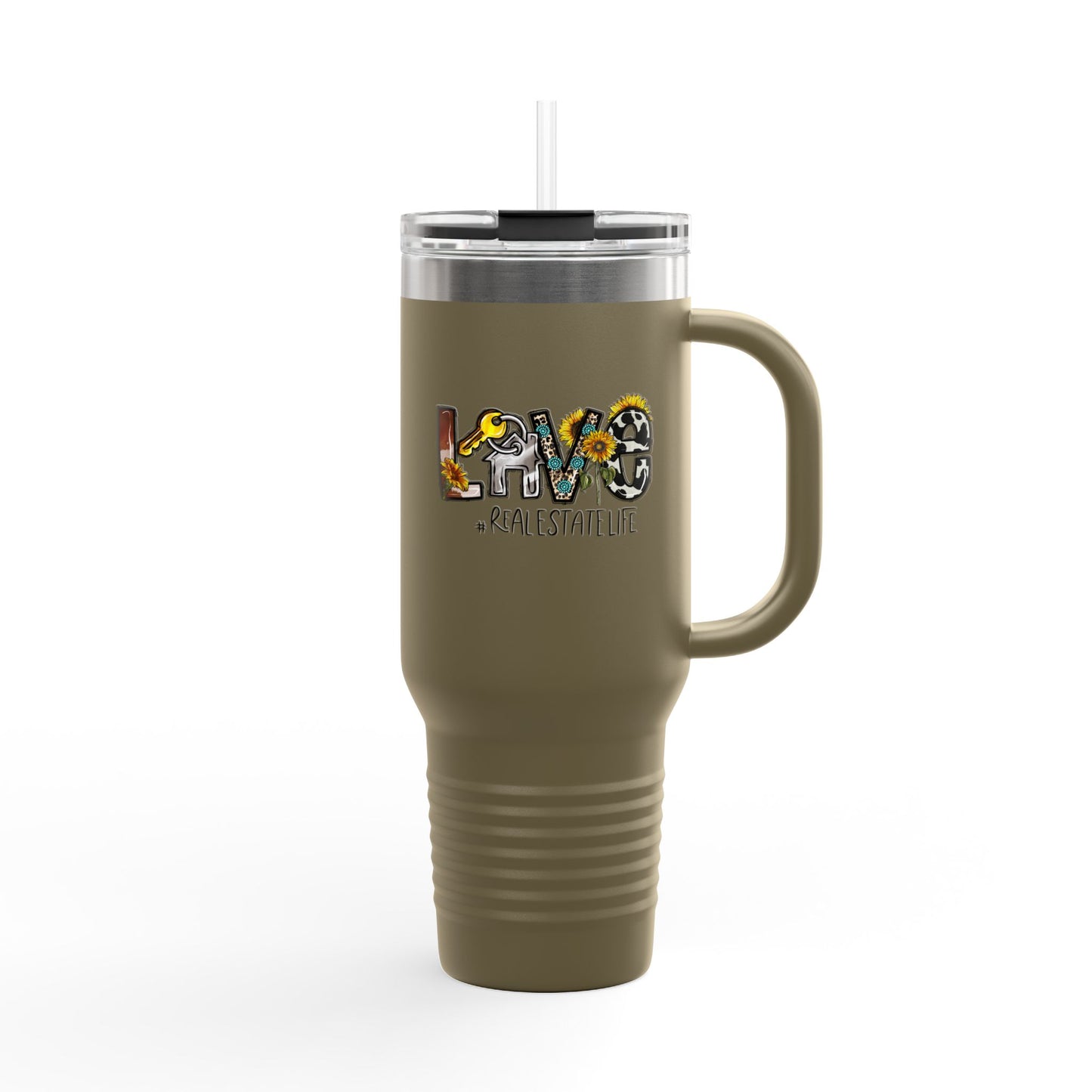 LOVE #RealEstateLife Tumbler – 40 oz Stainless Steel Mug with Colorful Realtor Design
