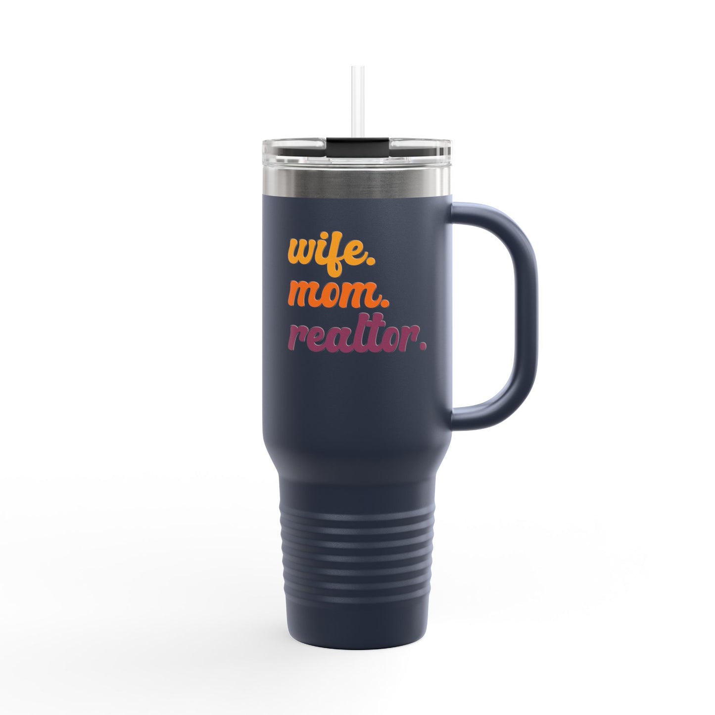 Wife. Mom. Realtor. Tumbler – 40 oz White Stainless Steel Mug with Colorful Retro Text