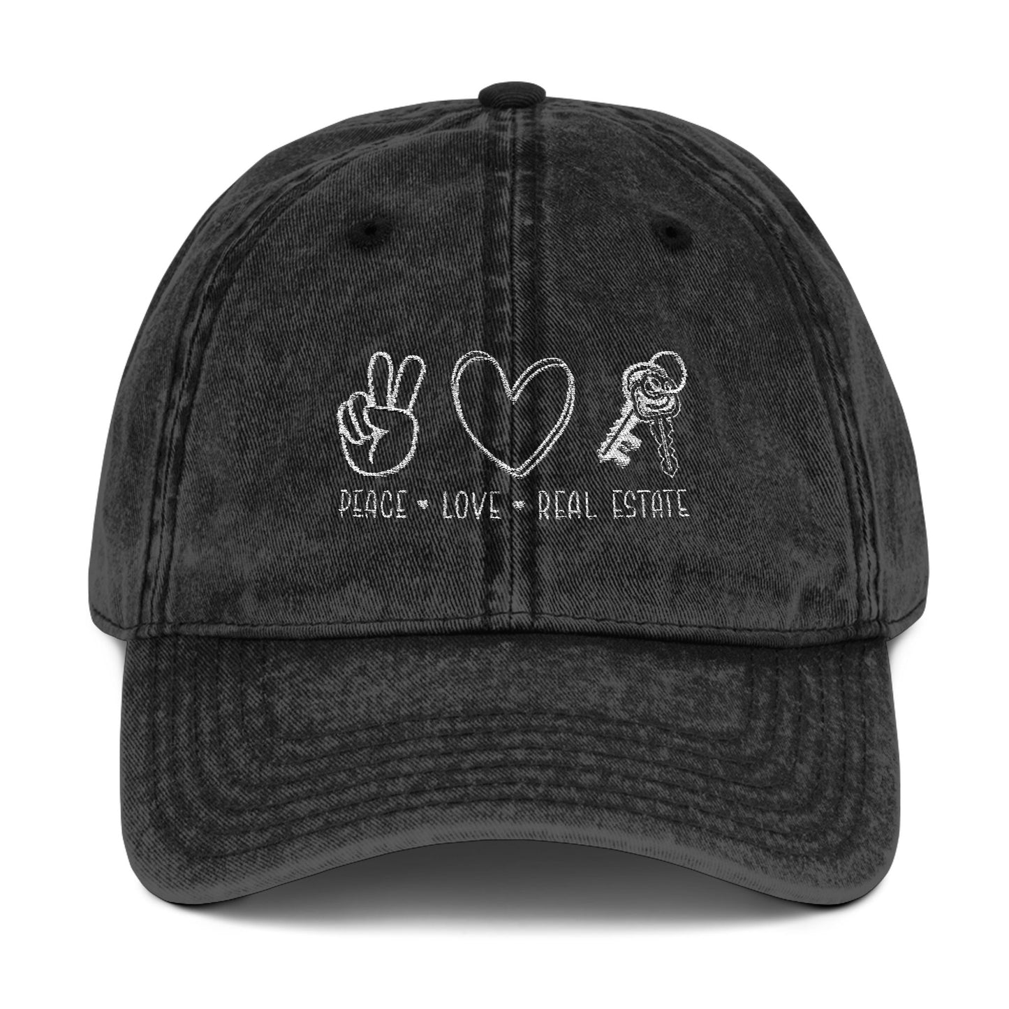 Peace Love Real Estate Hat – Embroidered Distressed Cap for Realtors