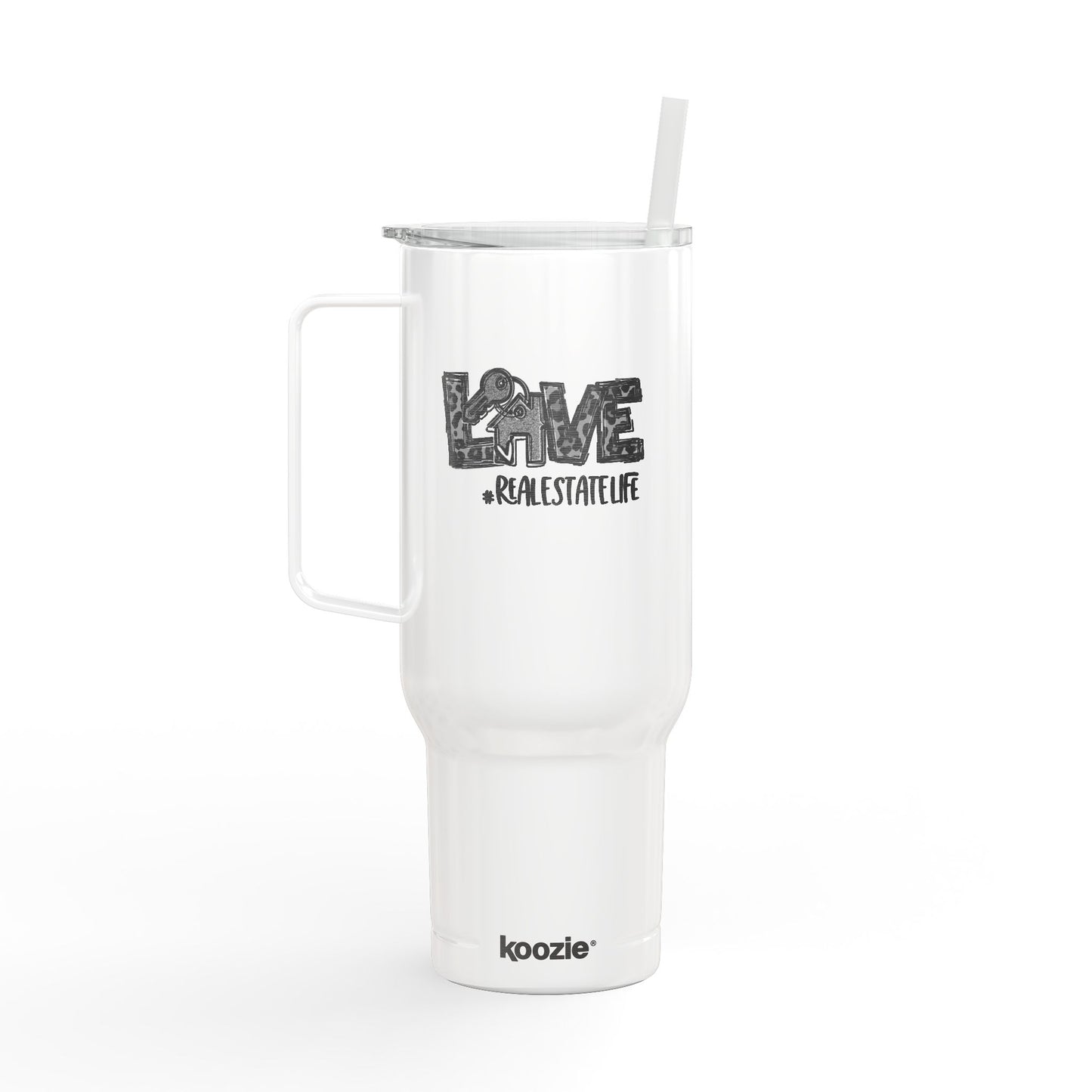 LOVE #RealEstateLife Tumbler – 40 oz White Stainless Steel Mug for Real Estate Agents