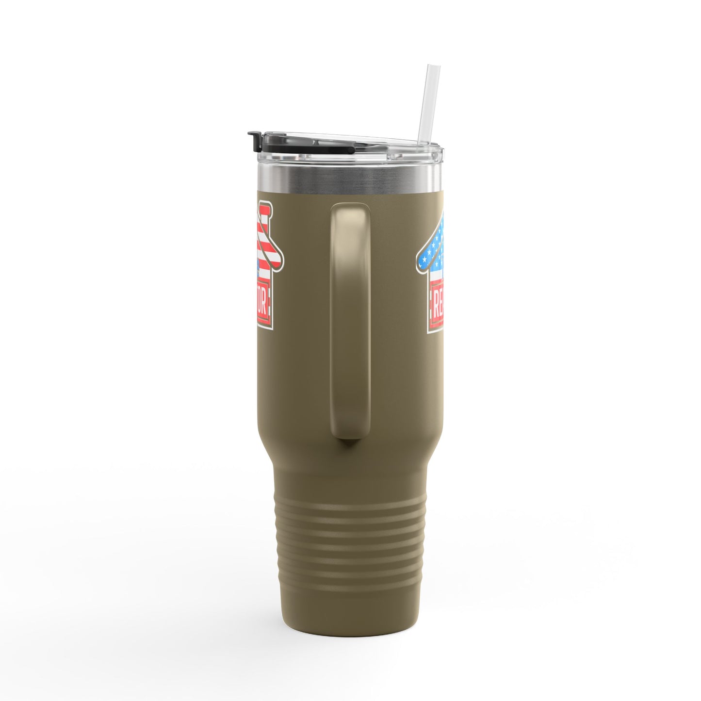 The REALTOR Tumbler – 40 oz Stainless Steel Mug with American Flag Roof Design