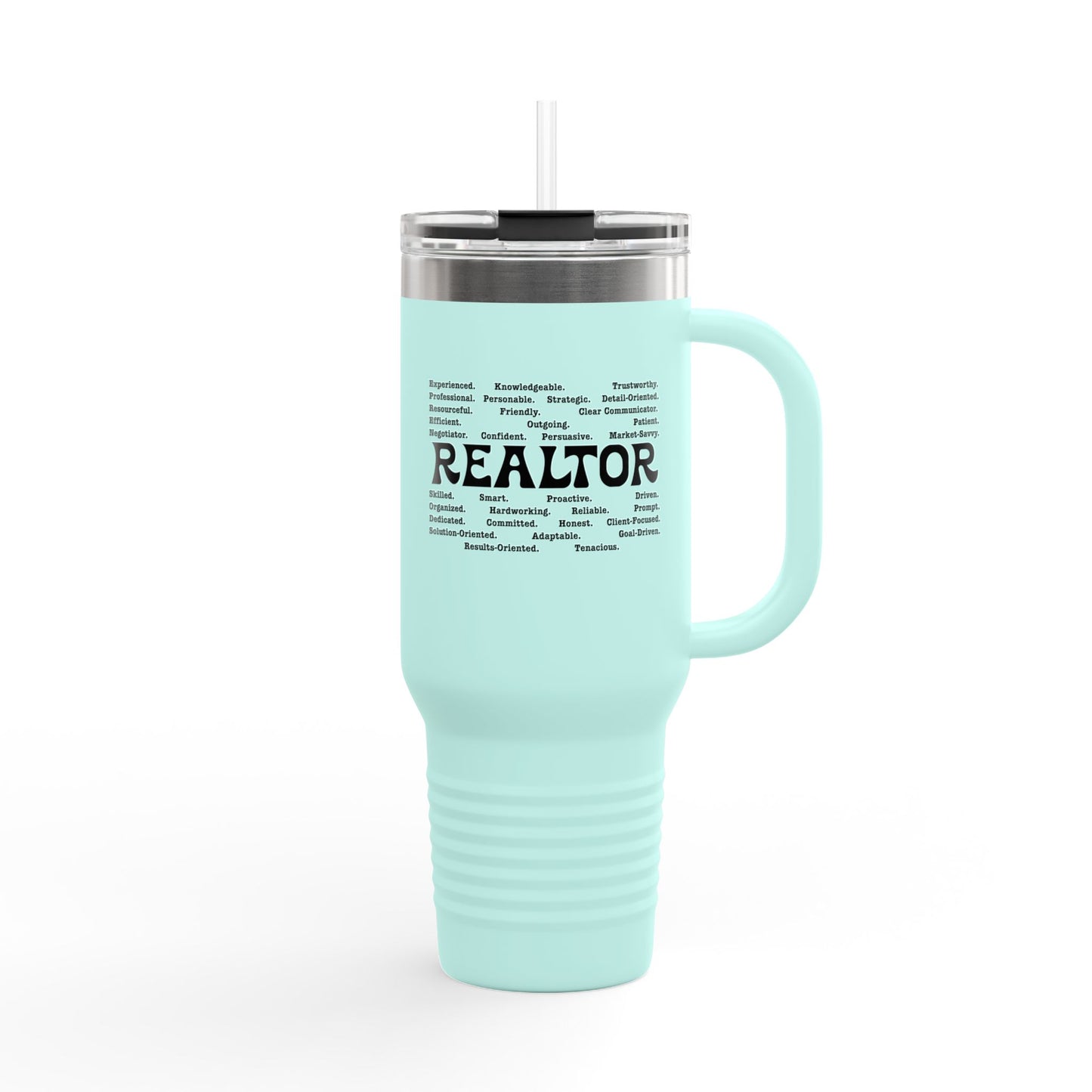 REALTOR Word Cloud Tumbler – 40 oz Stainless Steel Mug with Traits & Text Design