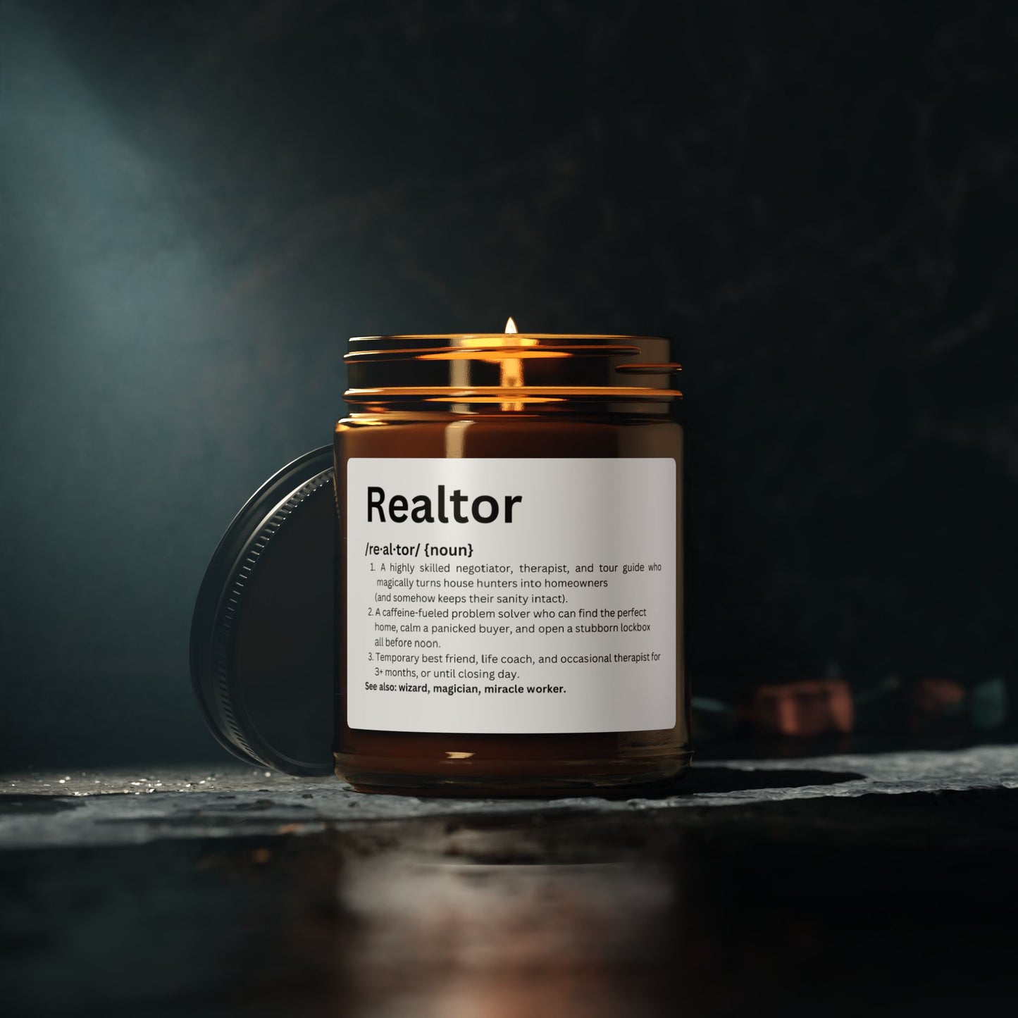 Realtor Definition Candle – Funny Real Estate Gift for Agents & Brokers | Amber Jar Soy Candle