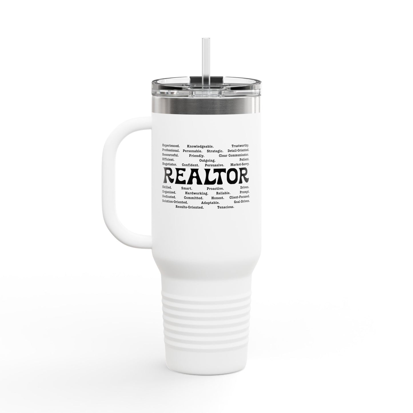 REALTOR Word Cloud Tumbler – 40 oz Stainless Steel Mug with Traits & Text Design