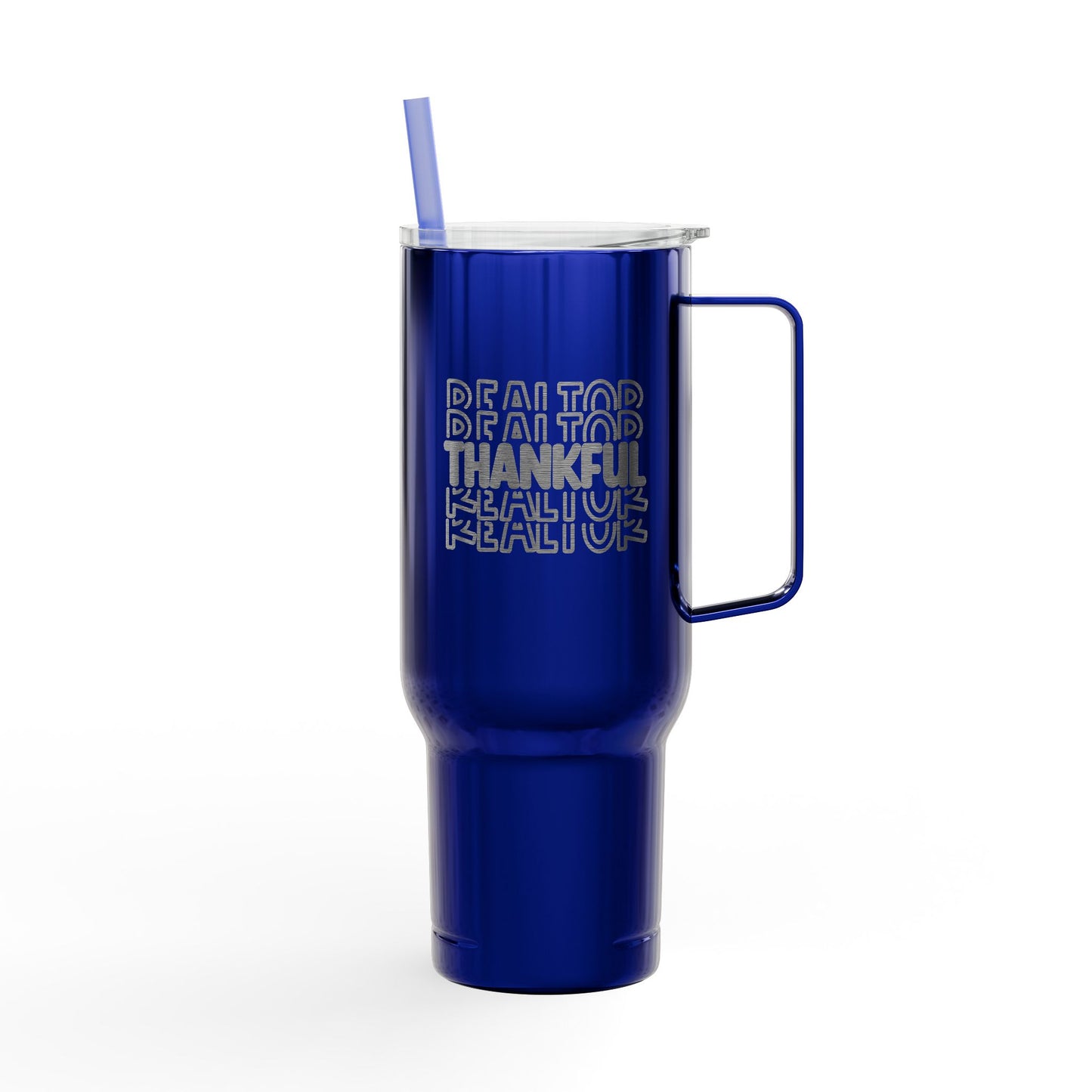 Thankful Realtor Tumbler – 40 oz White Stainless Steel Mug with Stacked Text Design