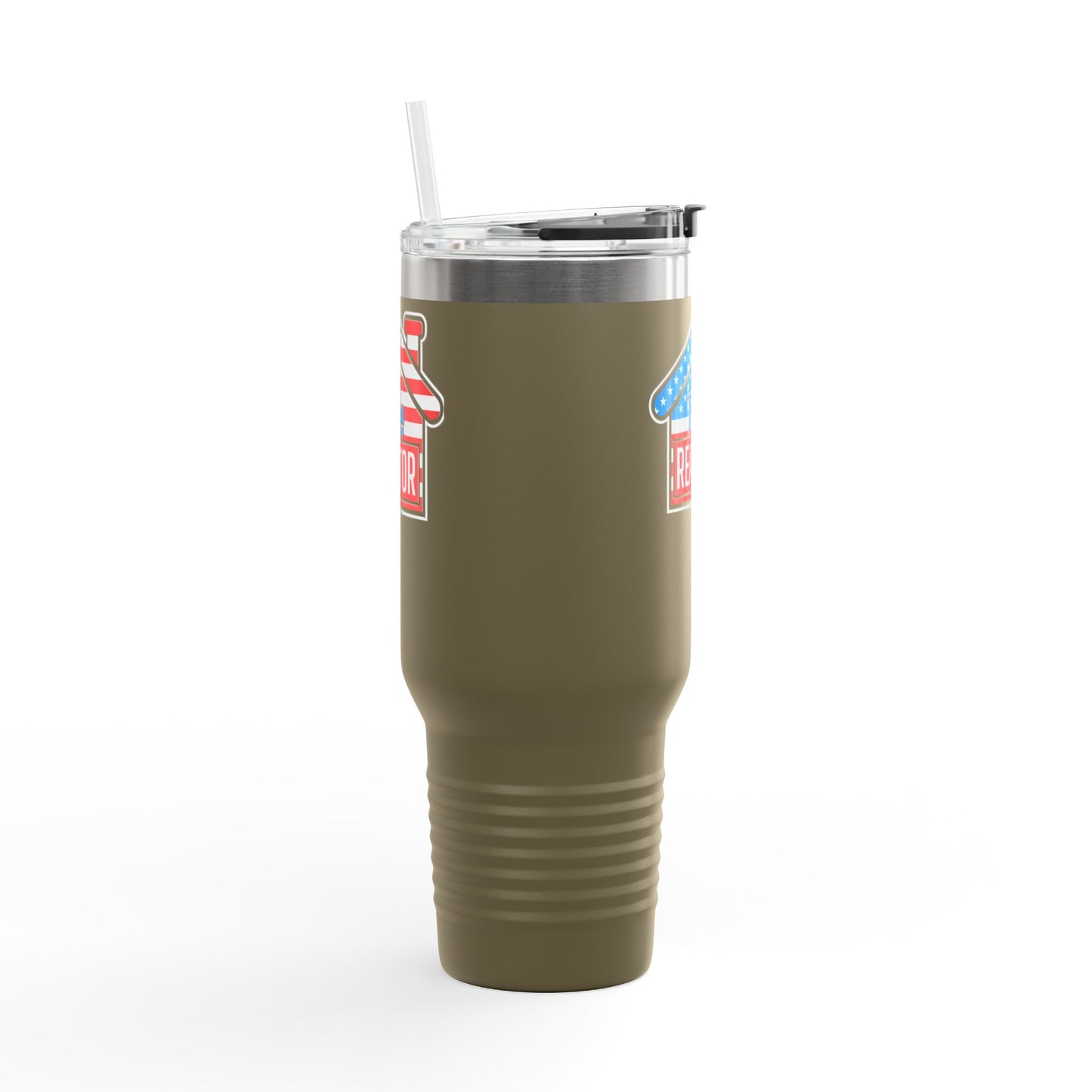 The REALTOR Tumbler – 40 oz Stainless Steel Mug with American Flag Roof Design