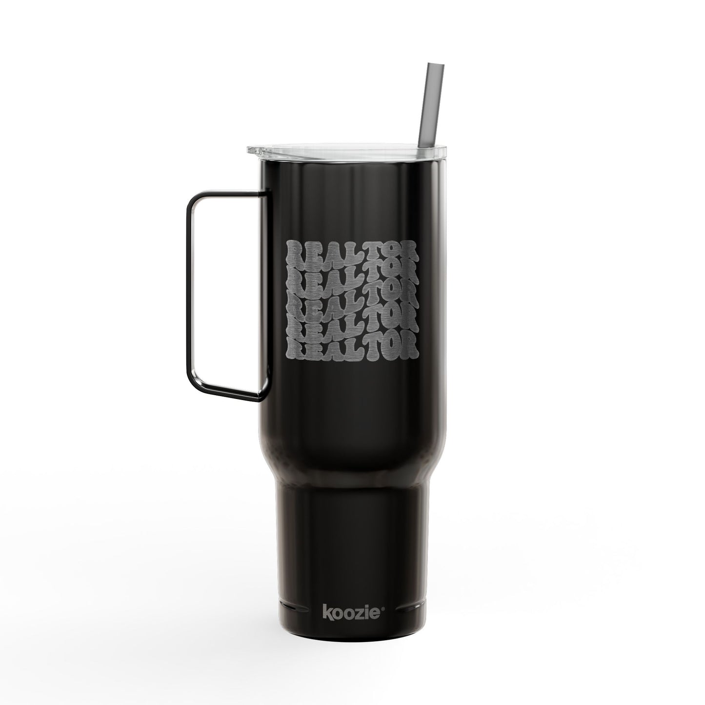 Stacked REALTOR Tumbler – 40 oz White Stainless Steel Mug with Straw & Handle