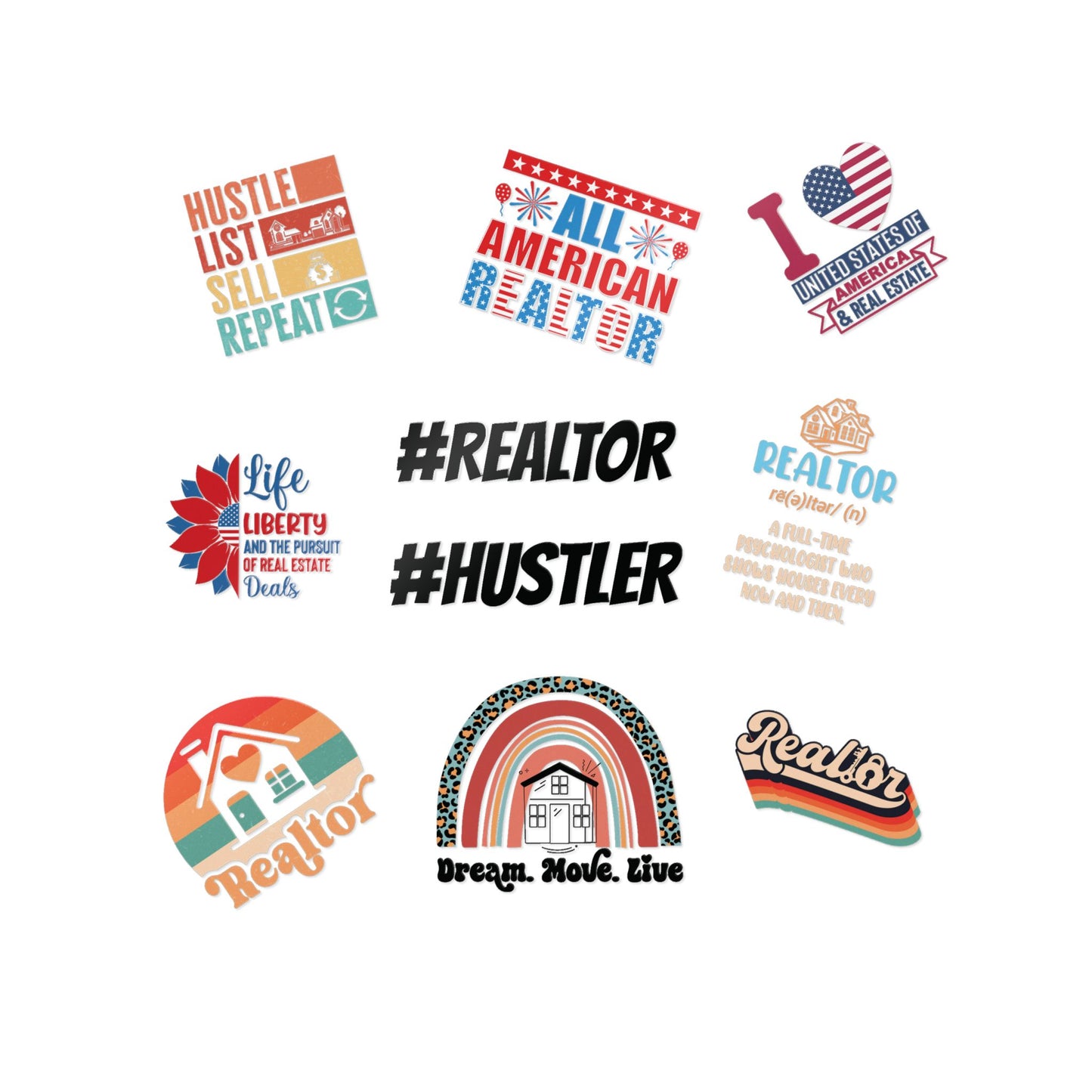 Realtor Hustler Die-Cut Stickers - Motivational & Fun Designs for Real Estate Professionals