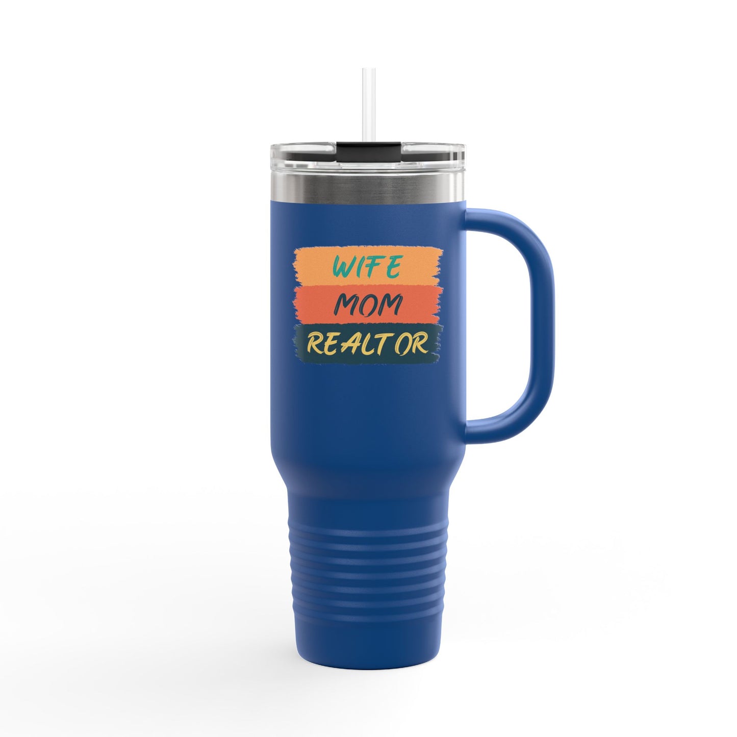 Wife. Mom. Realtor. Tumbler – 40 oz Stainless Steel Mug with Colorful Stripe Design