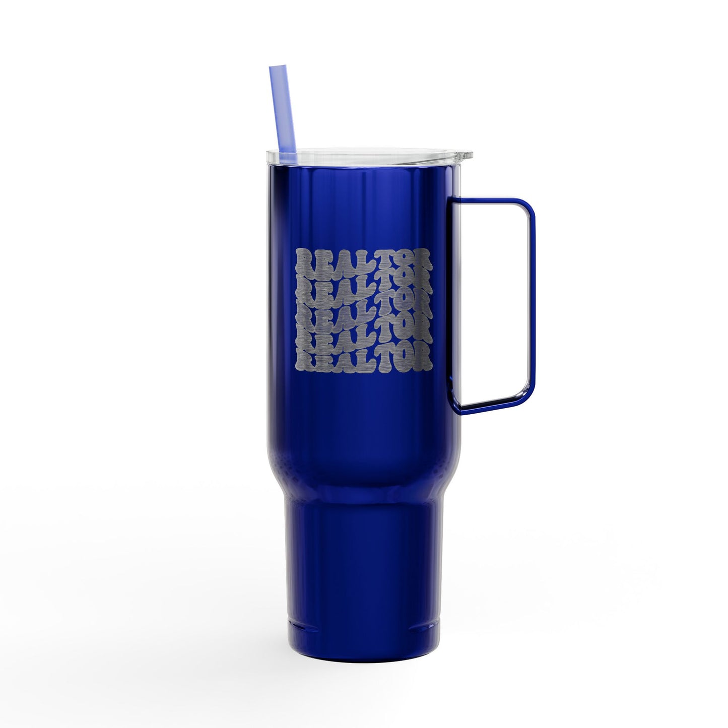 Stacked REALTOR Tumbler – 40 oz White Stainless Steel Mug with Straw & Handle