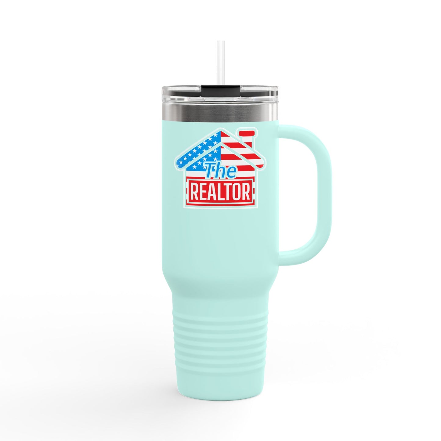 The REALTOR Tumbler – 40 oz Stainless Steel Mug with American Flag Roof Design