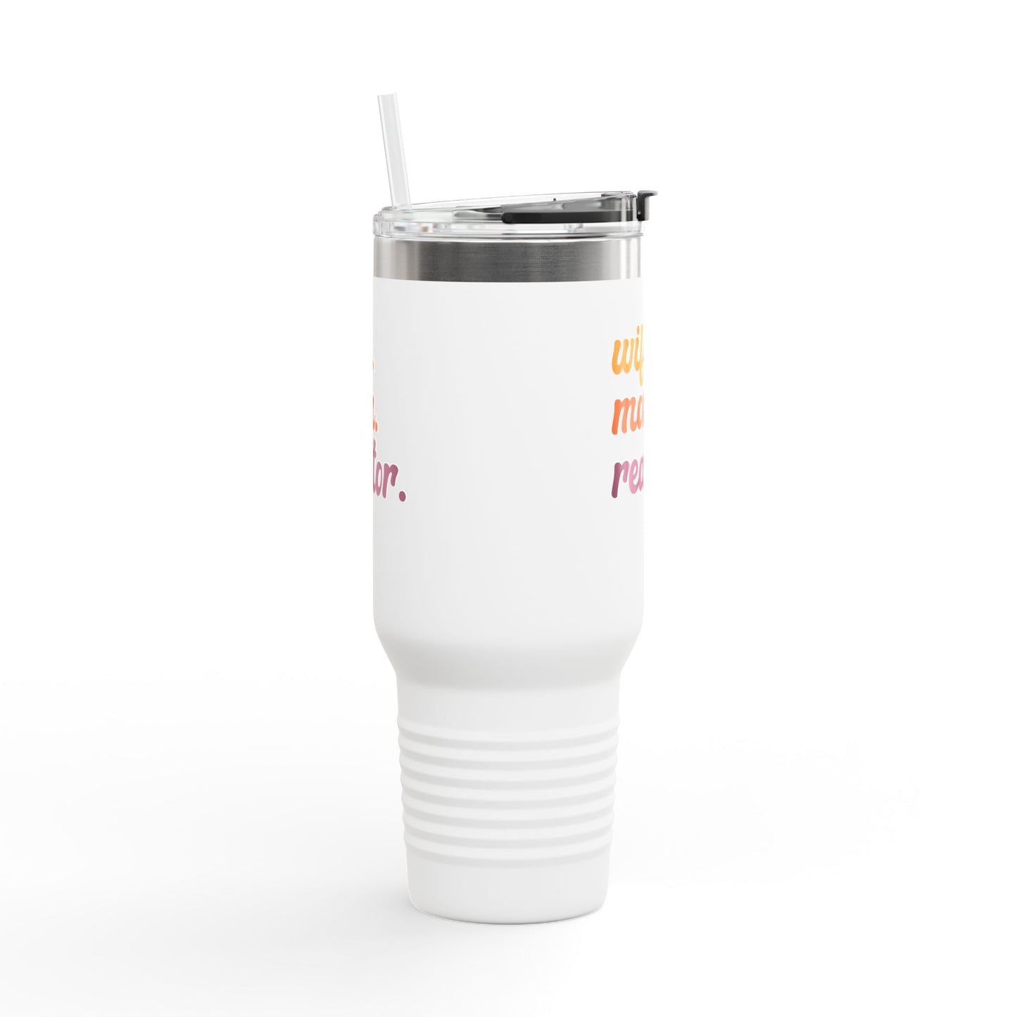 Wife. Mom. Realtor. Tumbler – 40 oz White Stainless Steel Mug with Colorful Retro Text