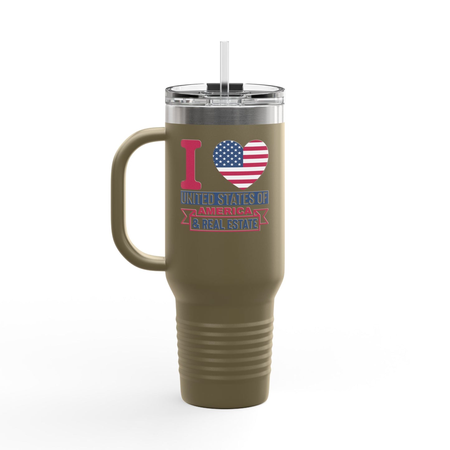 I Love USA & Real Estate Tumbler – 40 oz Stainless Steel Mug with Patriotic Design