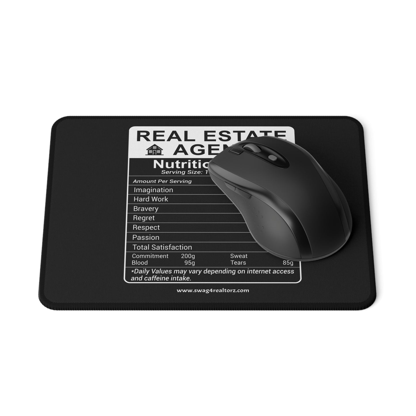 🏡 Real Estate Agent "Nutrition Facts" Non-Slip Gaming Mouse Pad – Powered by Hustle & Caffeine! ☕