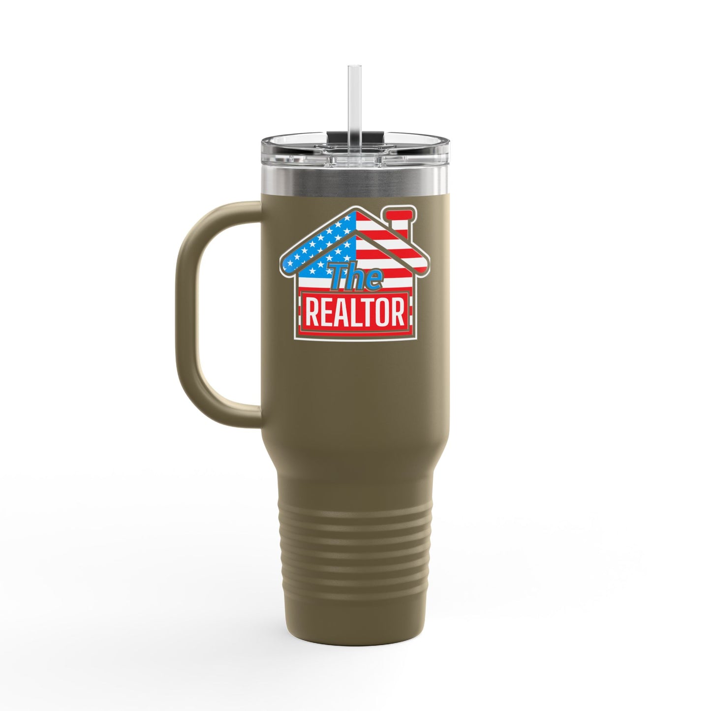 The REALTOR Tumbler – 40 oz Stainless Steel Mug with American Flag Roof Design