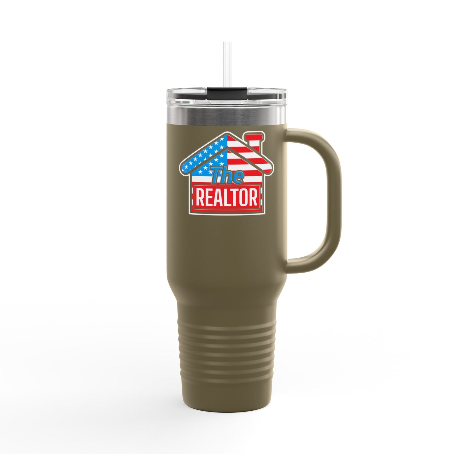 The REALTOR Tumbler – 40 oz Stainless Steel Mug with American Flag Roof Design