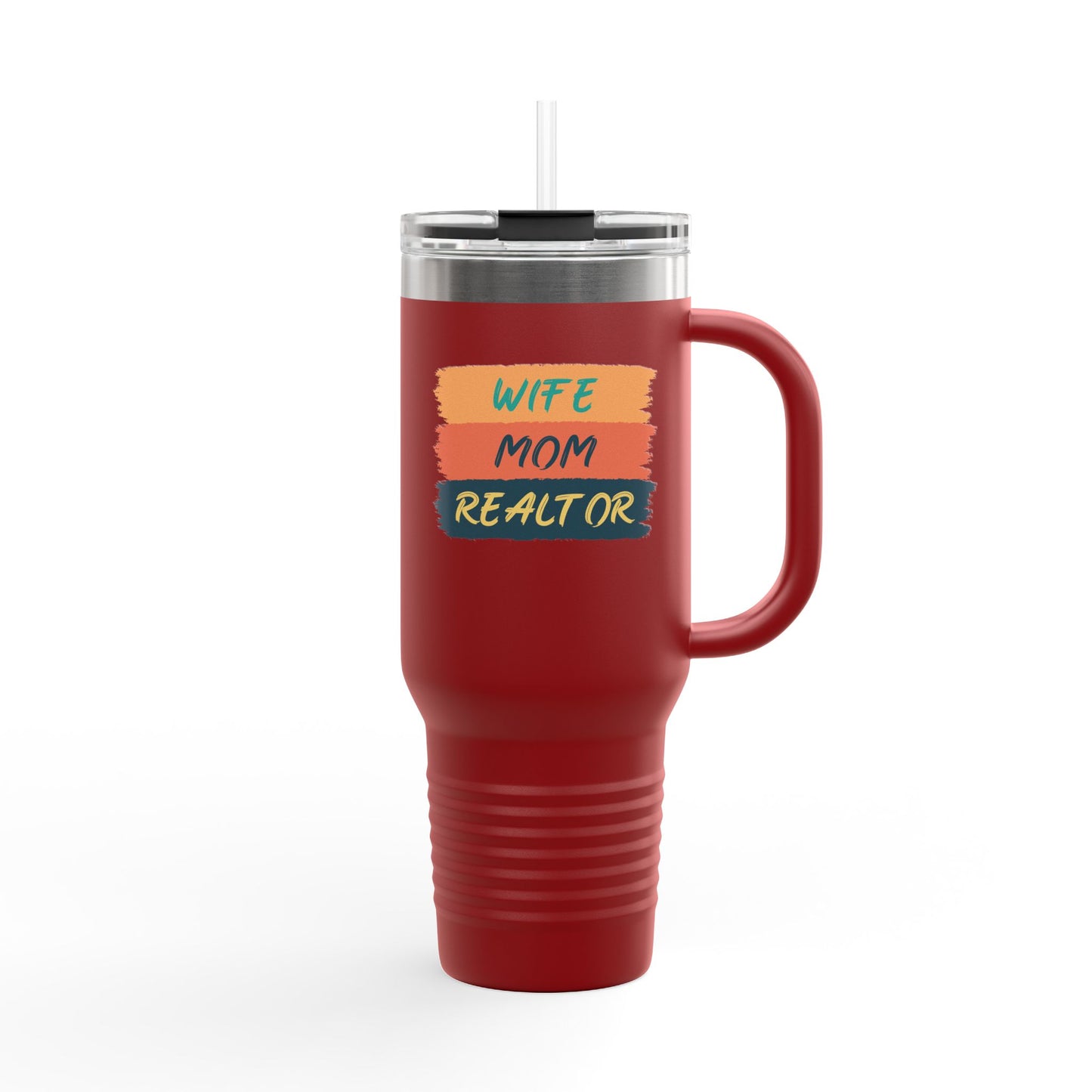 Wife. Mom. Realtor. Tumbler – 40 oz Stainless Steel Mug with Colorful Stripe Design