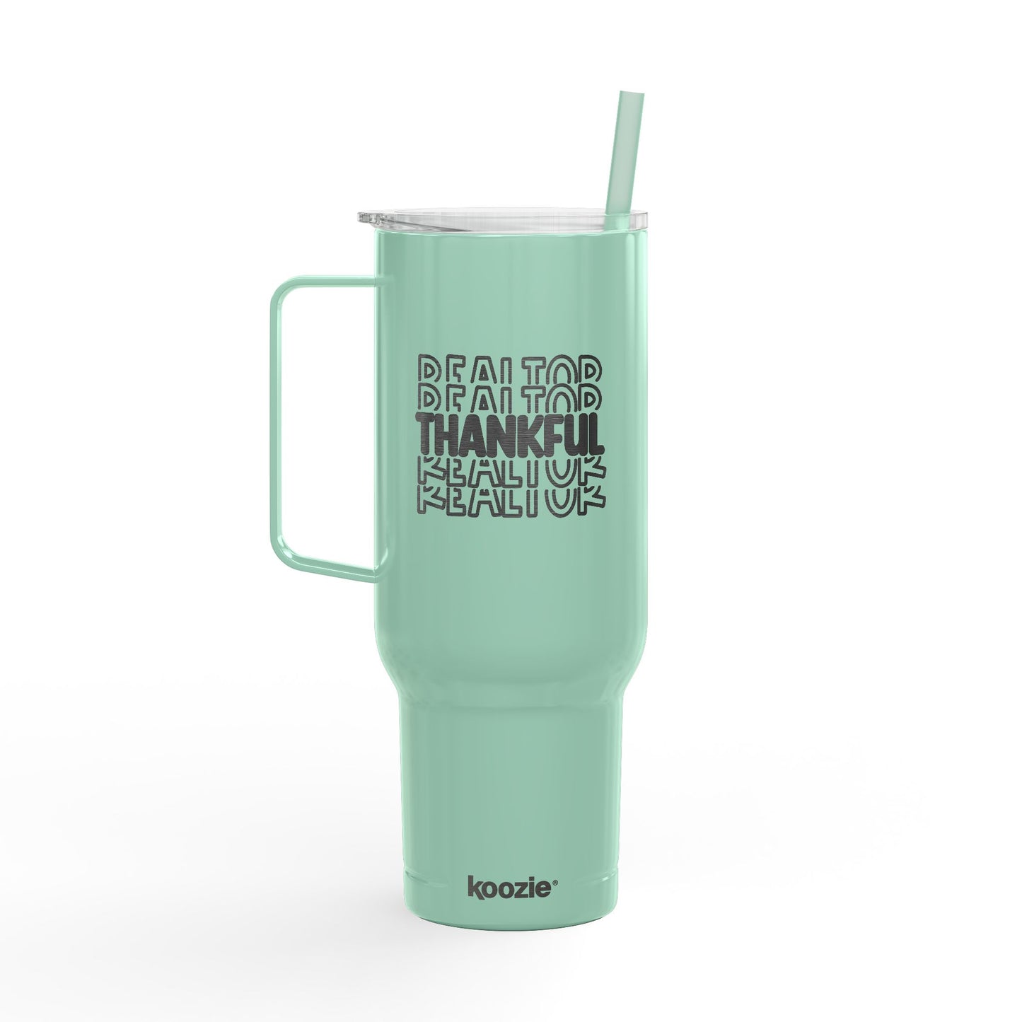 Thankful Realtor Tumbler – 40 oz White Stainless Steel Mug with Stacked Text Design