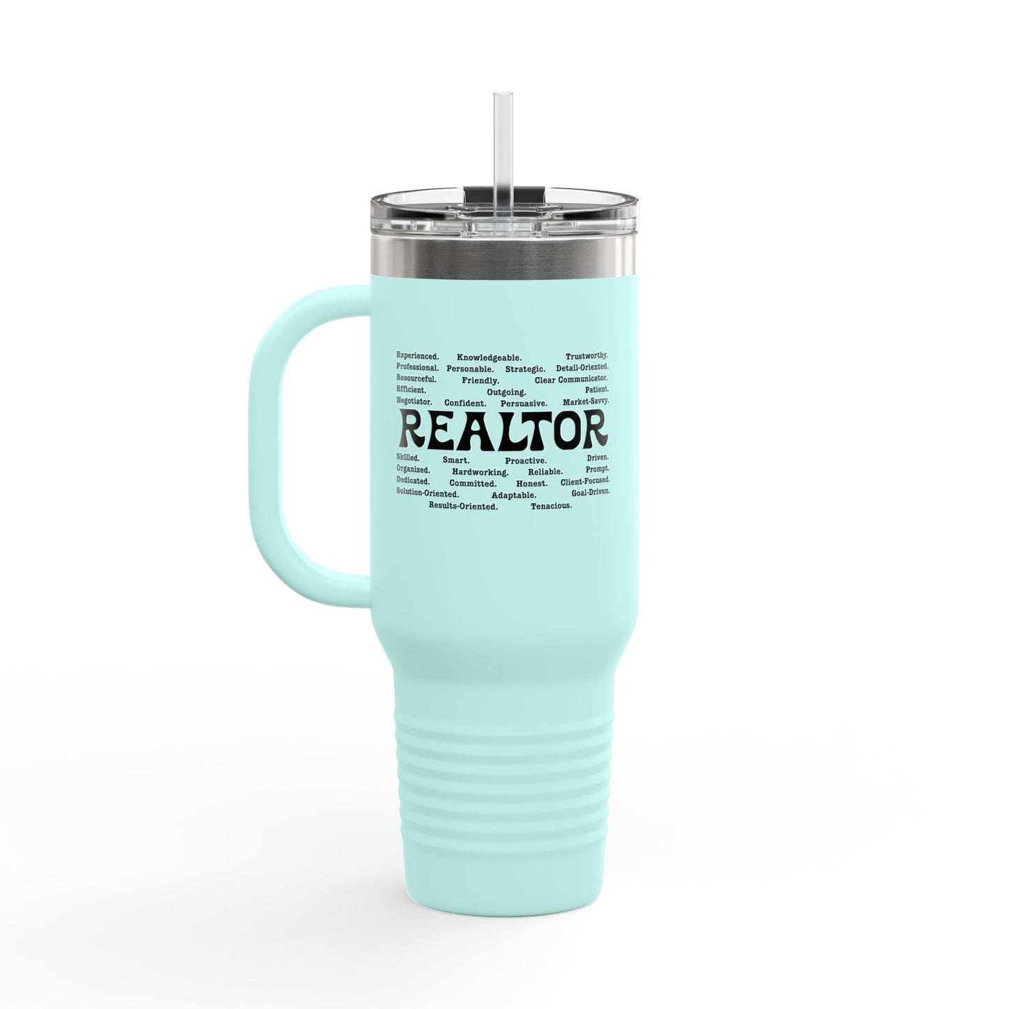 REALTOR Word Cloud Tumbler – 40 oz Stainless Steel Mug with Traits & Text Design