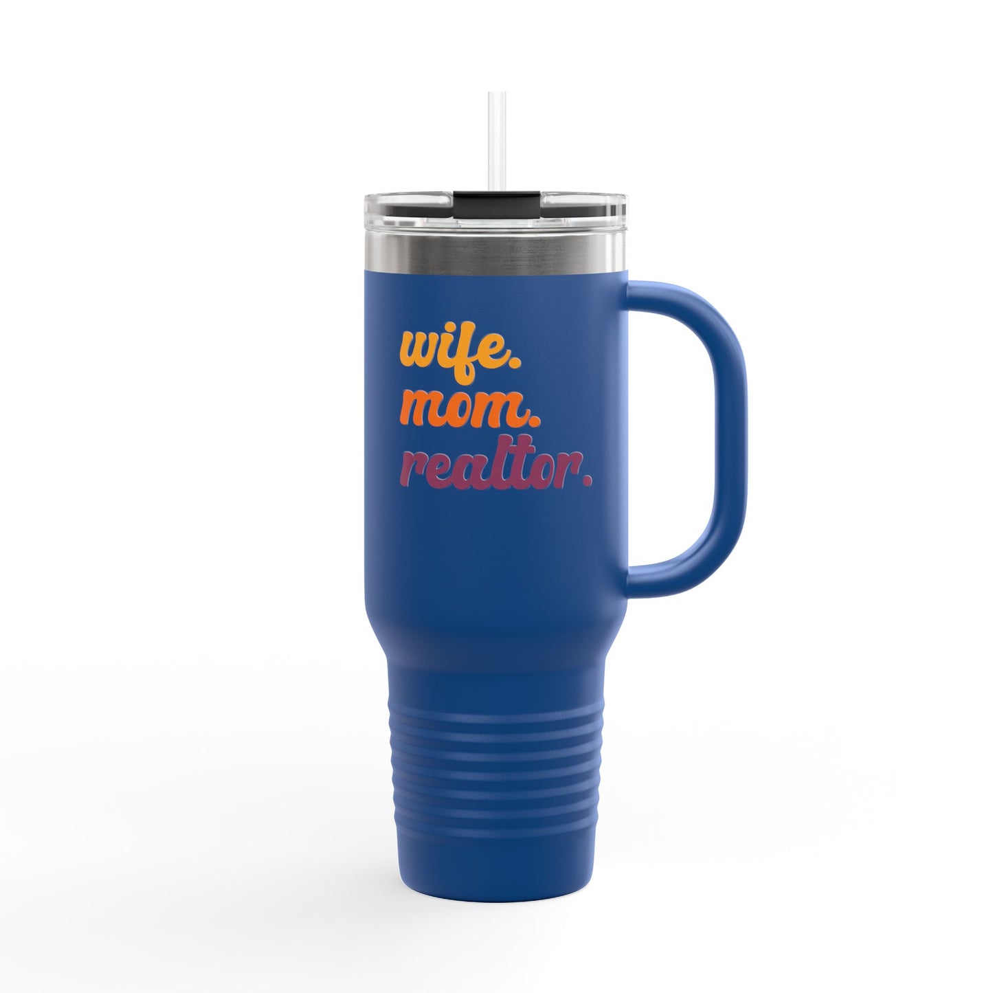 Wife. Mom. Realtor. Tumbler – 40 oz White Stainless Steel Mug with Colorful Retro Text