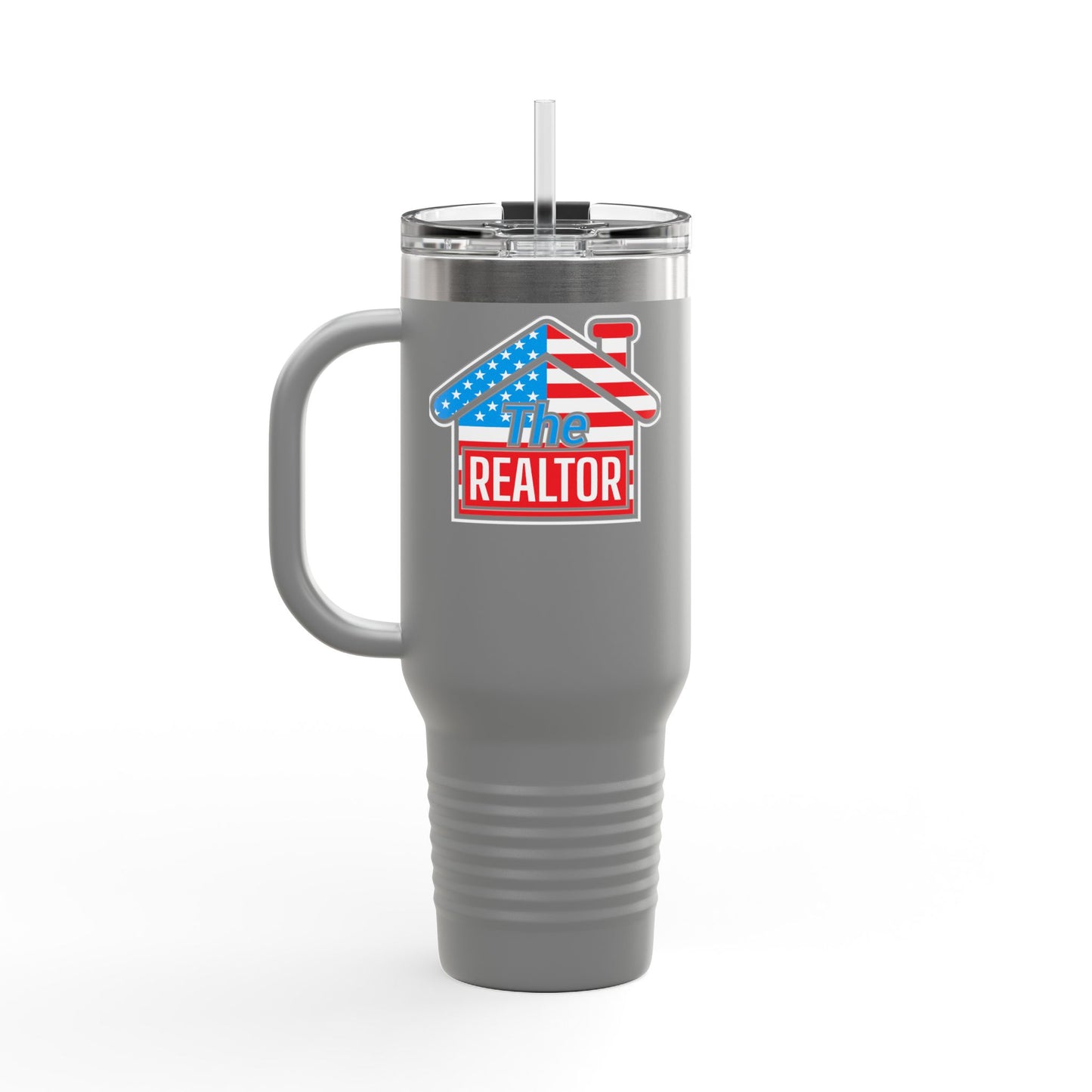 The REALTOR Tumbler – 40 oz Stainless Steel Mug with American Flag Roof Design