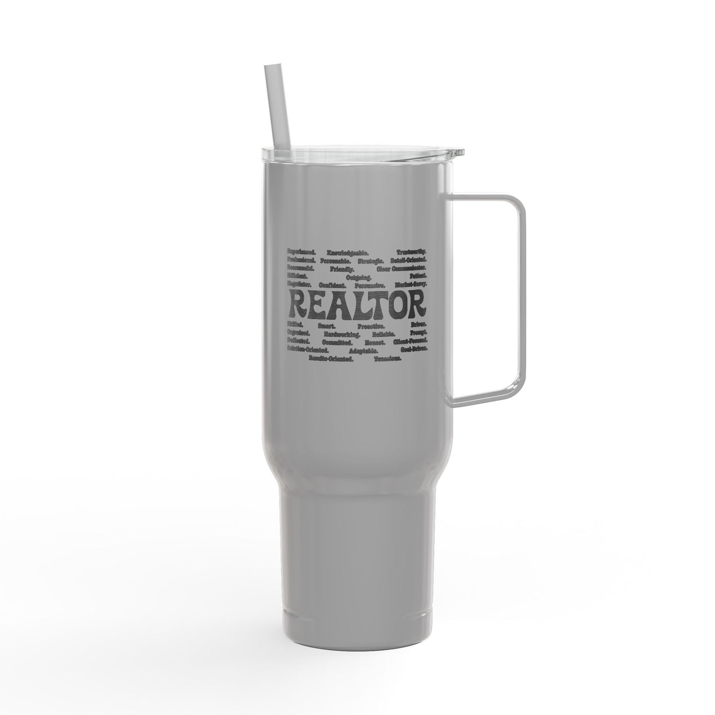 REALTOR Word Cloud Tumbler – 40 oz Stainless Steel Mug for Real Estate Agents
