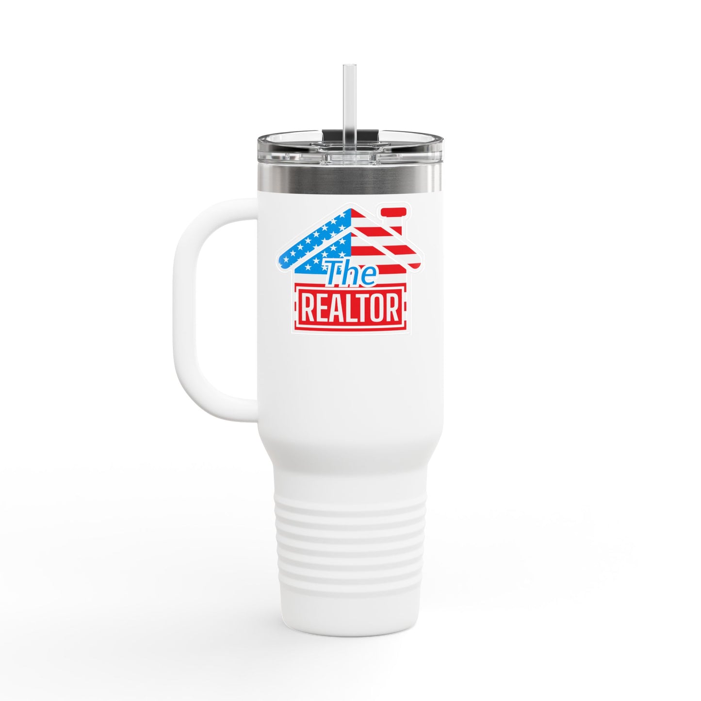 The REALTOR Tumbler – 40 oz Stainless Steel Mug with American Flag Roof Design