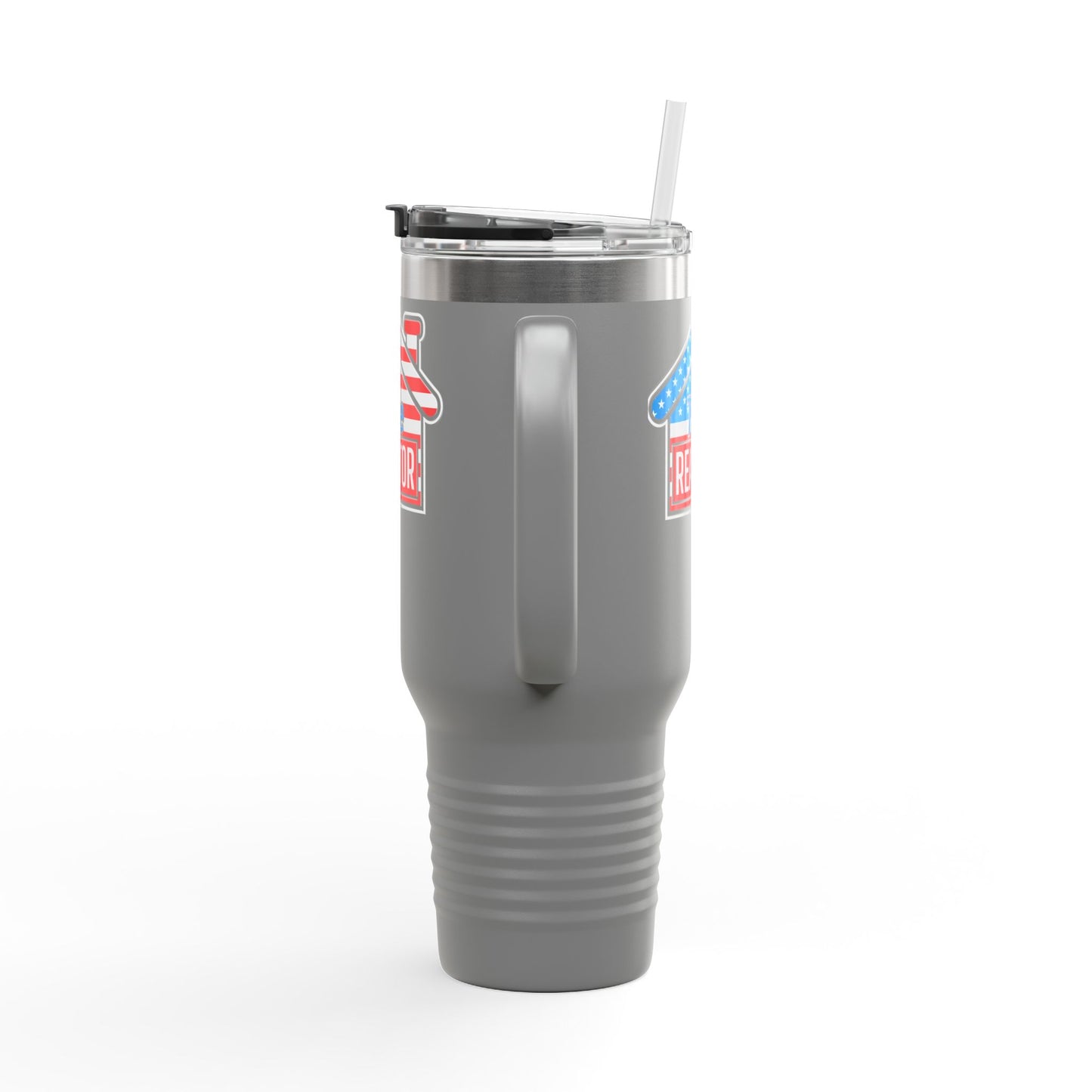 The REALTOR Tumbler – 40 oz Stainless Steel Mug with American Flag Roof Design