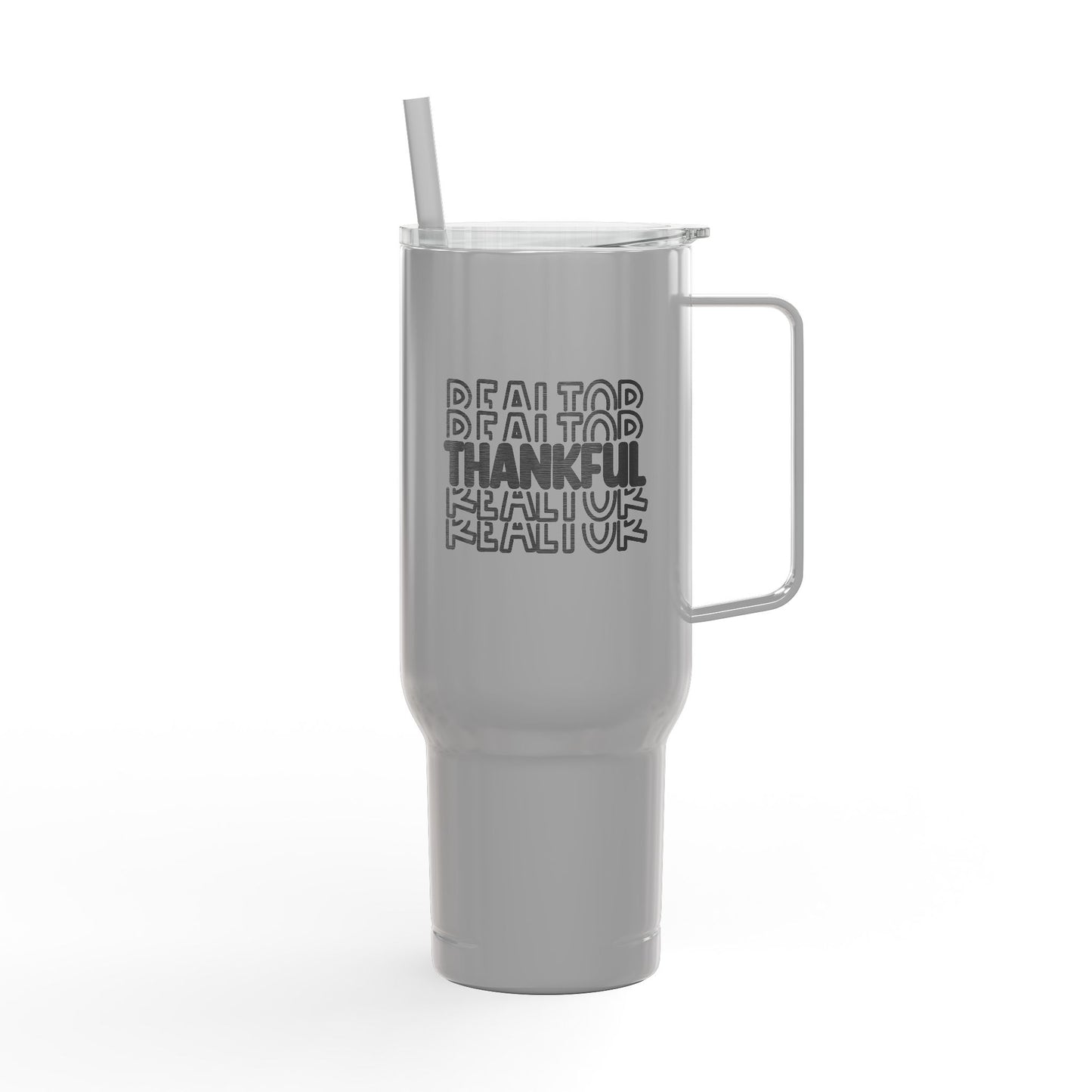 Thankful Realtor Tumbler – 40 oz White Stainless Steel Mug with Stacked Text Design