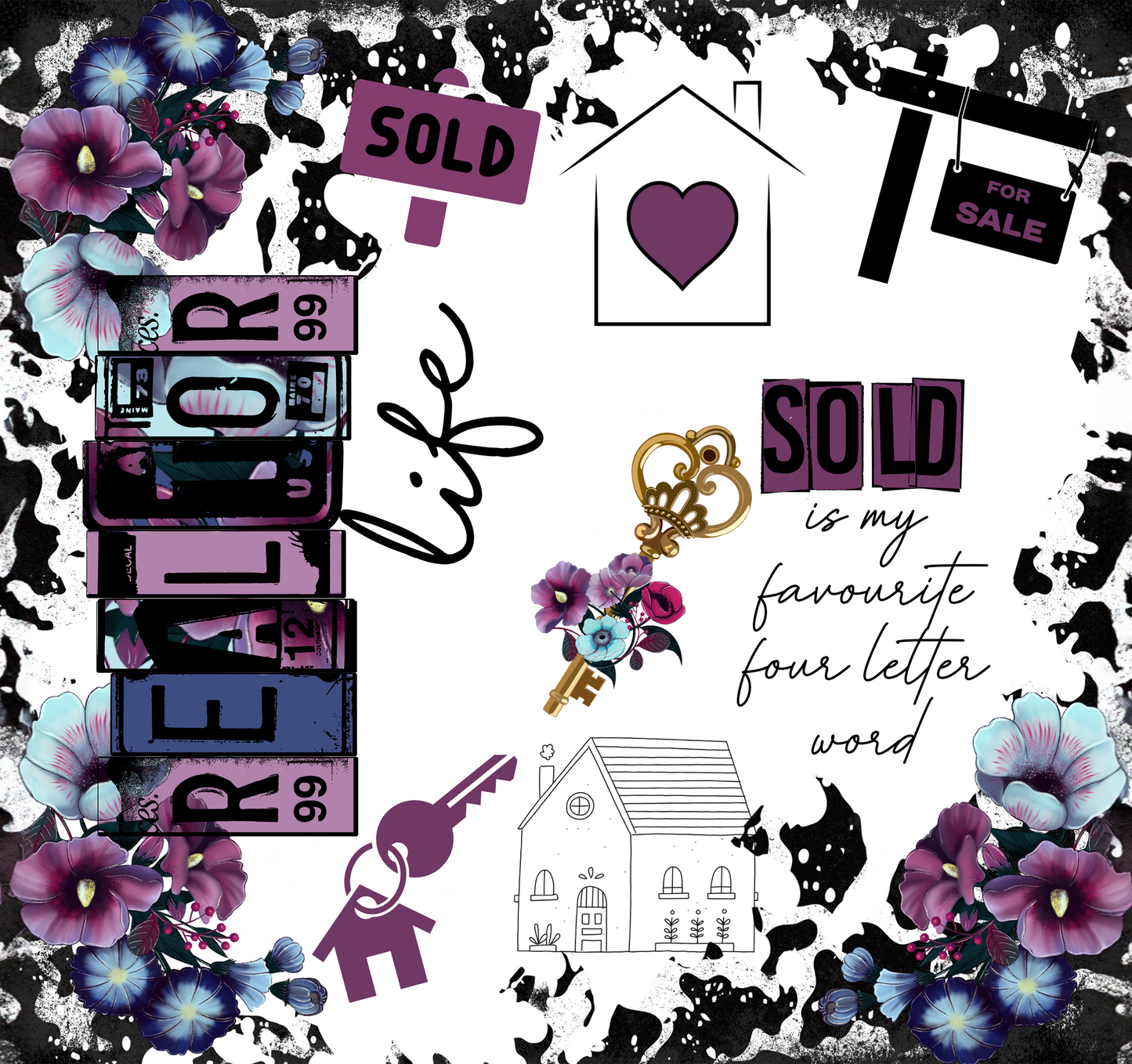 Realtor Life Collage Tumbler – 20 oz Stainless Steel Mug with SOLD Quote & Floral Graphics