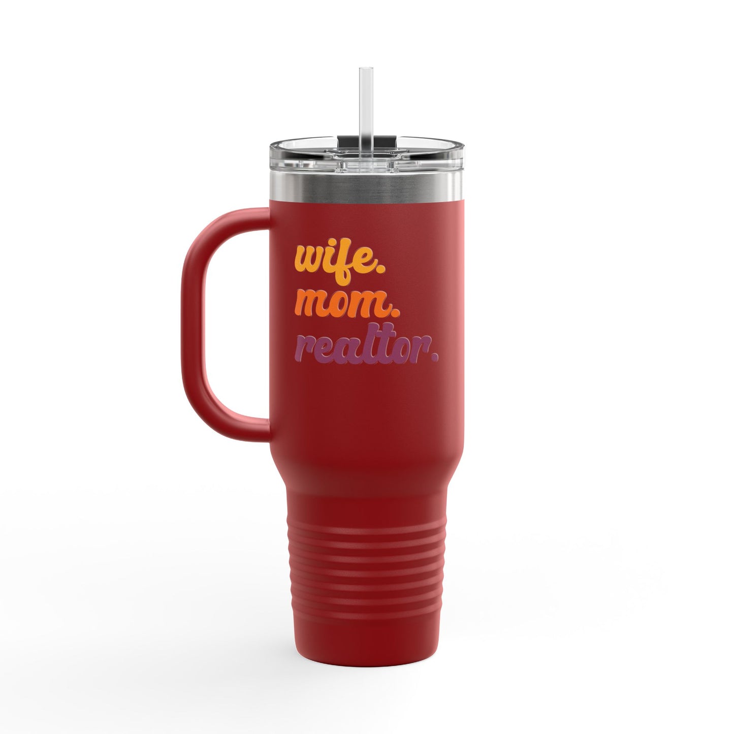 Wife. Mom. Realtor. Tumbler – 40 oz White Stainless Steel Mug with Colorful Retro Text