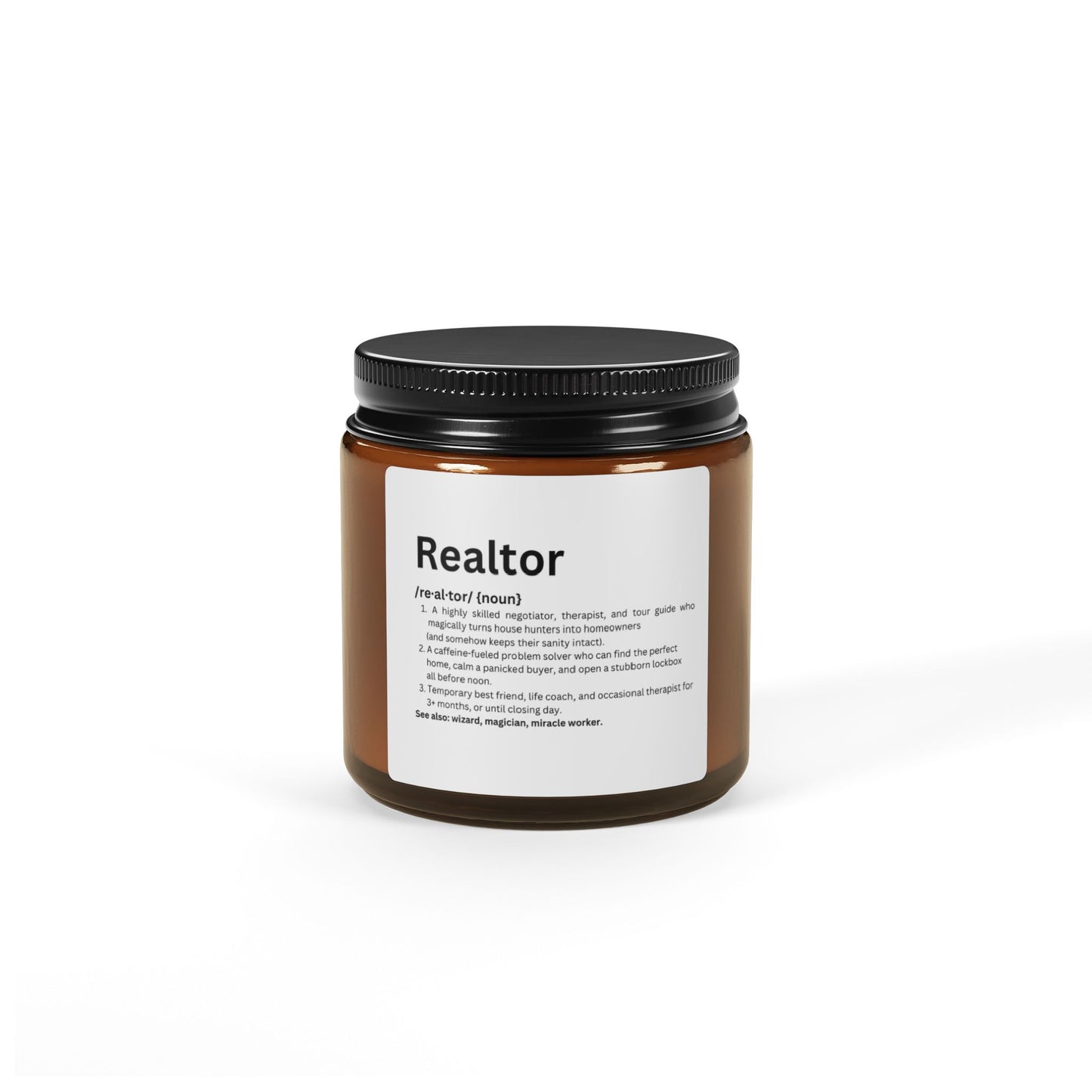 Realtor Definition Candle – Funny Real Estate Gift for Agents & Brokers | Amber Jar Soy Candle