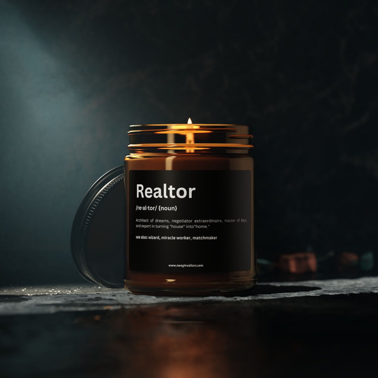Realtor Funny Definition Scented Soy Candle (Multi-Size, Amber Jar)