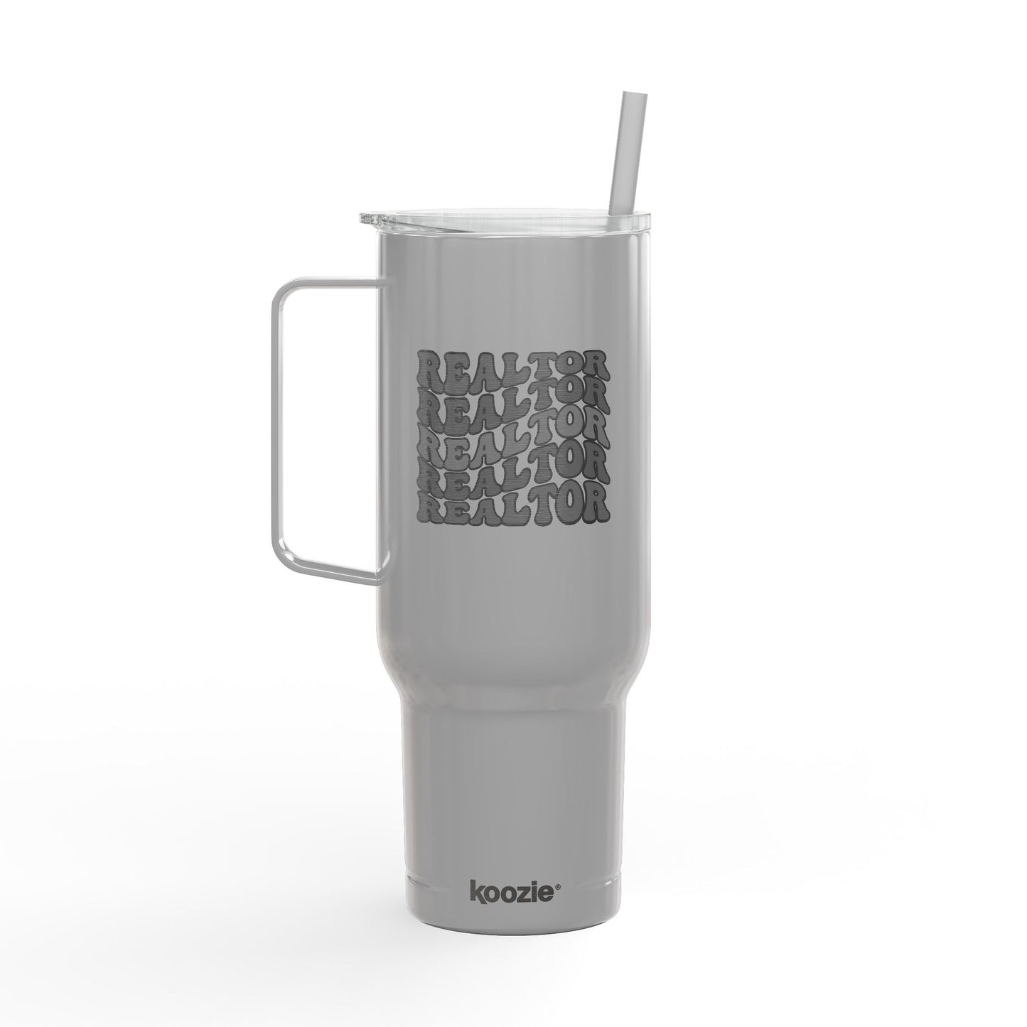 Stacked REALTOR Tumbler – 40 oz White Stainless Steel Mug with Straw & Handle