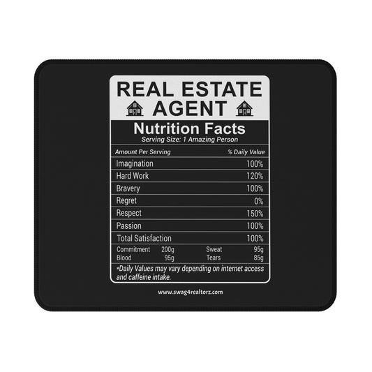 🏡 Real Estate Agent "Nutrition Facts" Non-Slip Gaming Mouse Pad – Powered by Hustle & Caffeine! ☕