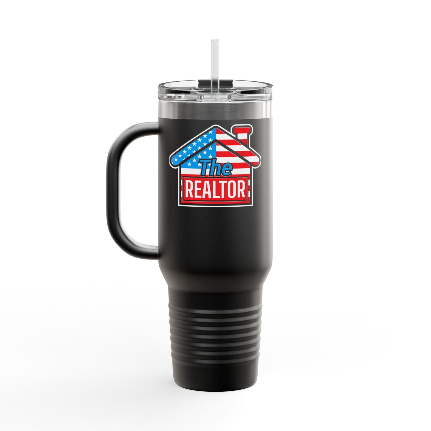 The REALTOR Tumbler – 40 oz Stainless Steel Mug with American Flag Roof Design