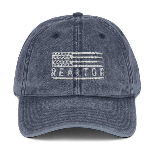 American Flag Realtor Hat – Vintage Distressed Cap for Real Estate Agents