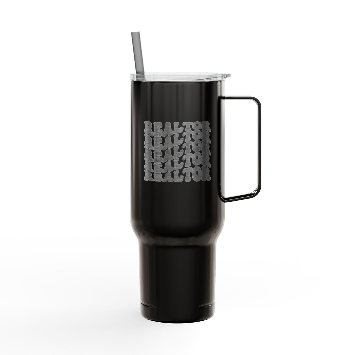 Stacked REALTOR Tumbler – 40 oz White Stainless Steel Mug with Straw & Handle