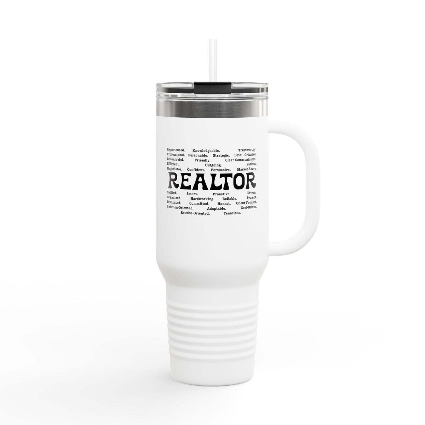 REALTOR Word Cloud Tumbler – 40 oz Stainless Steel Mug with Traits & Text Design