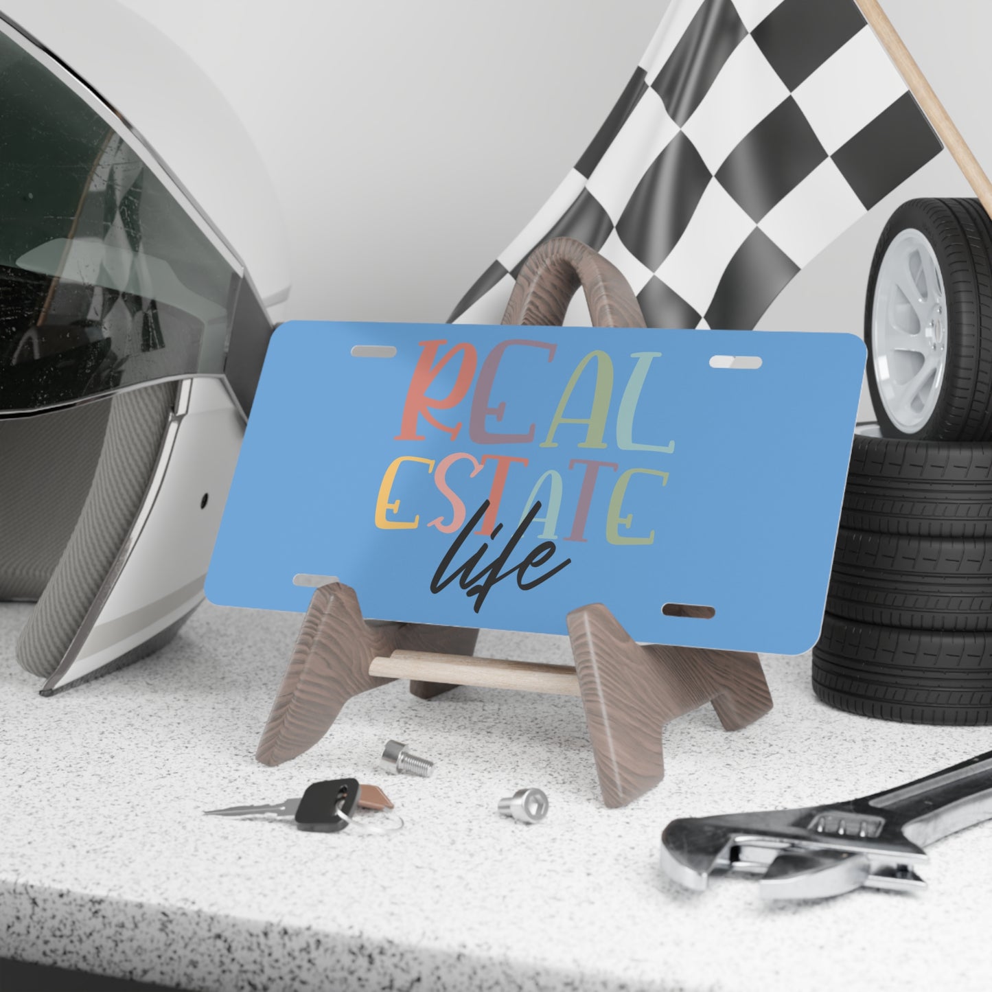 Real Estate Life License Plate – Colorful Letters, Chill Vibes, Realtor Style