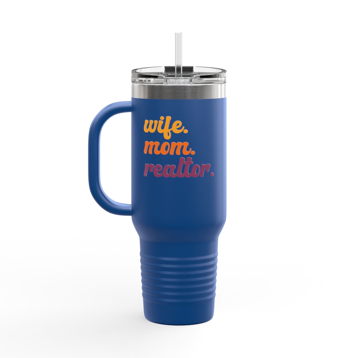 Wife. Mom. Realtor. Tumbler – 40 oz White Stainless Steel Mug with Colorful Retro Text
