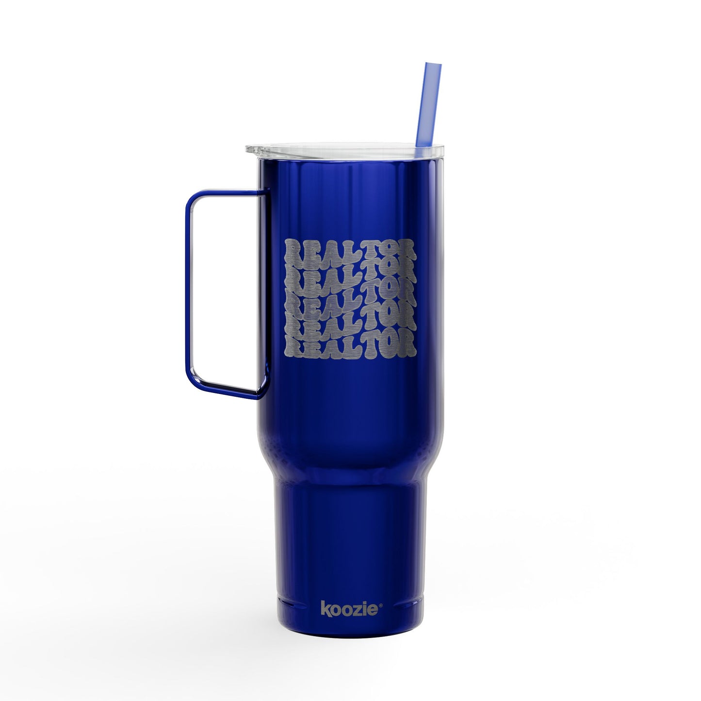 Stacked REALTOR Tumbler – 40 oz White Stainless Steel Mug with Straw & Handle