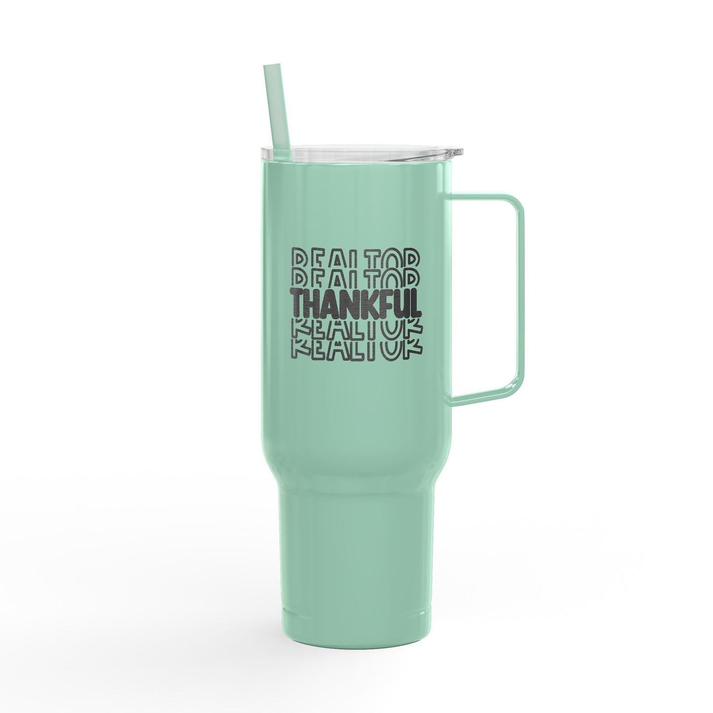 Thankful Realtor Tumbler – 40 oz White Stainless Steel Mug with Stacked Text Design